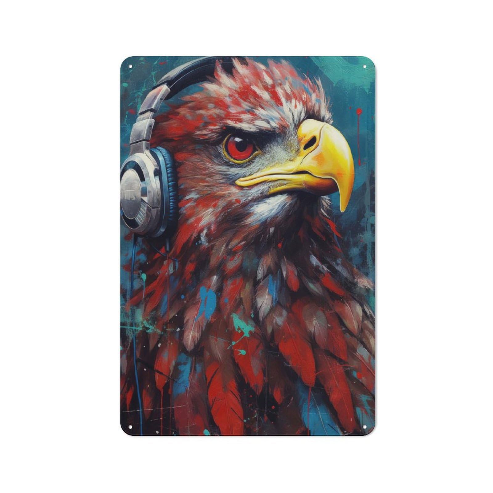 Junmoney Eagle With Headphones Vintage Tin Sign 30X20cm With For Studio Or Craft Room, For Garage, Workshop And Man Cave Decoration