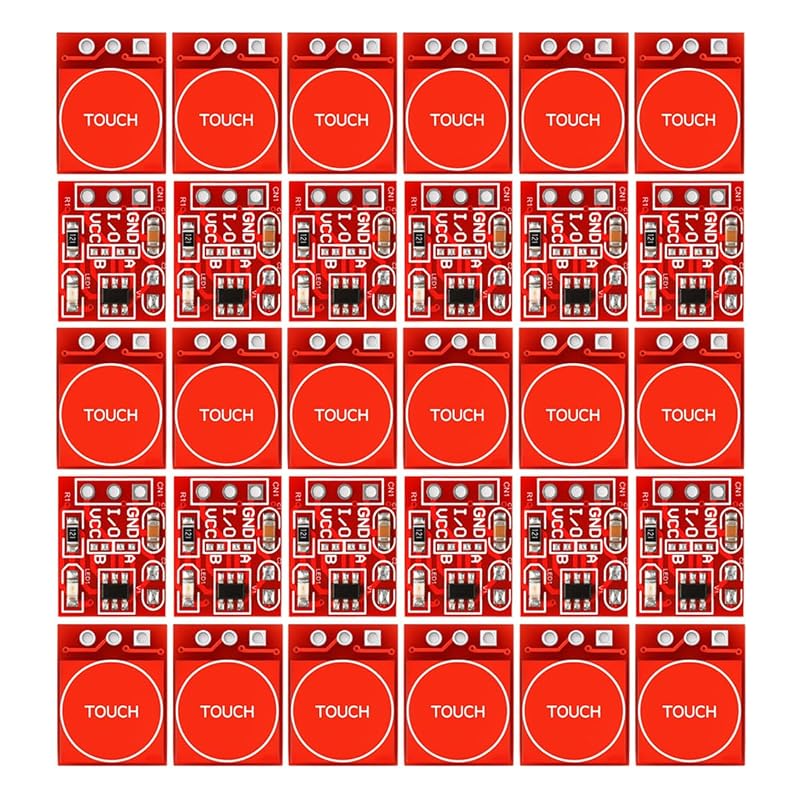 Kit com 30 módulos de botão touch capacitivo TTP223 Gebildet, modos momentâneo e liga/desliga, saída de nível alto e baixo, 2,5–5,5 V, 15 x 11 mm