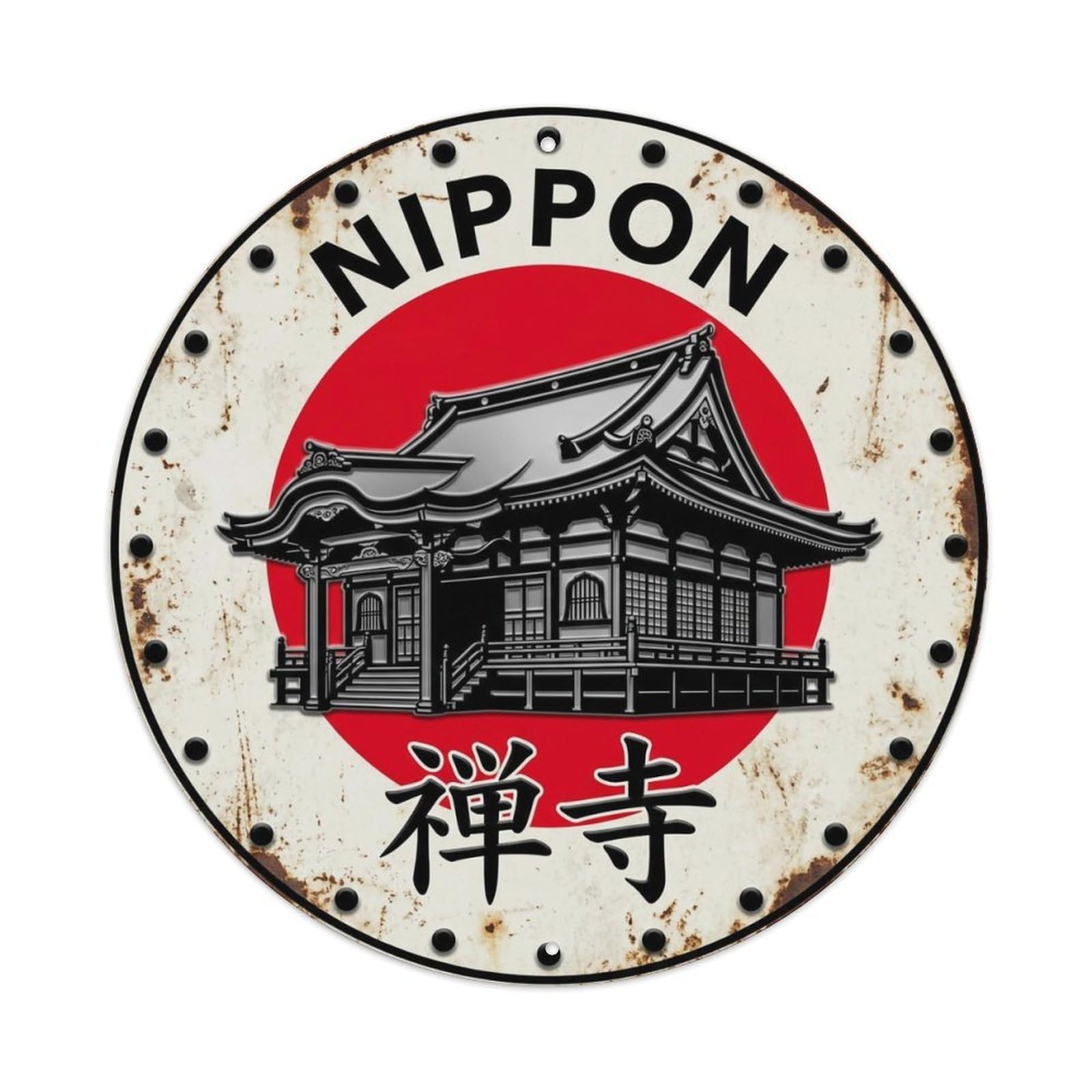 Zen Temple Nippon Sacred Heritage Weathered Metal Tin Sign