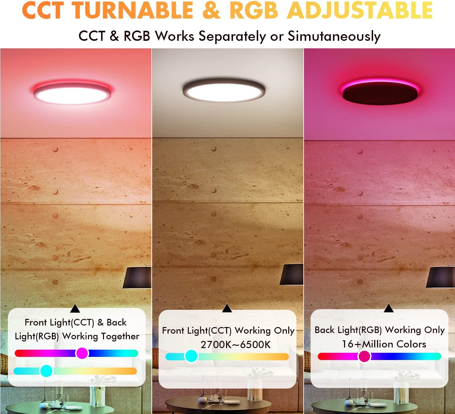 CLOUDY BAY 12 Inch LED Smart Flush Mount Ceiling Light,24W CCT, 4W RGB, Compatible with Alexa and Google Home Assistant