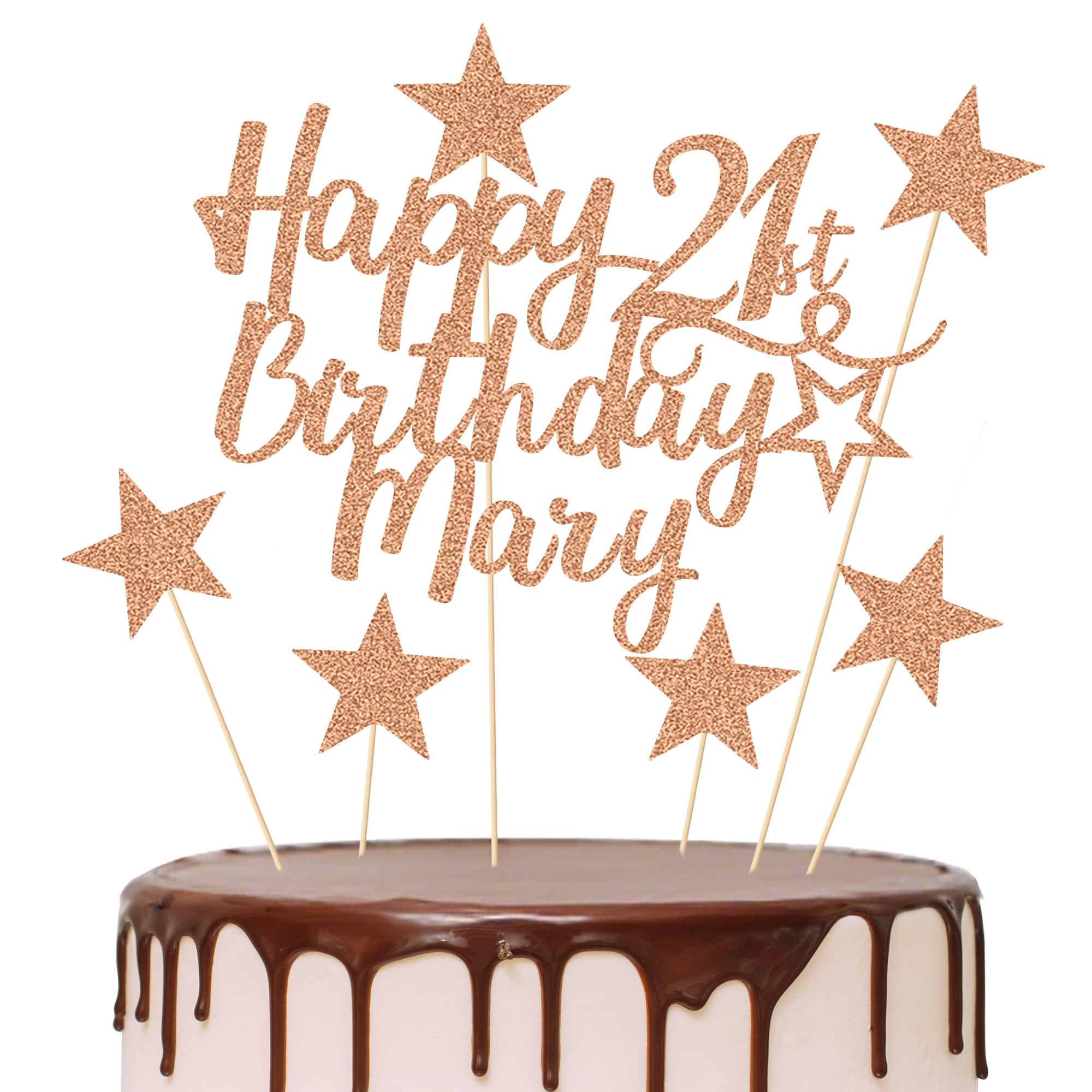 EDSG 2 Sets Personalised Happy Birthday Cake Topper, Double-Sided Glitter Cake Toppers Birthday Party Decoration for 13th 16th 18th 21st 30th 40th 50th 60th 80th(Champagne Gold-2pcs) — view 8