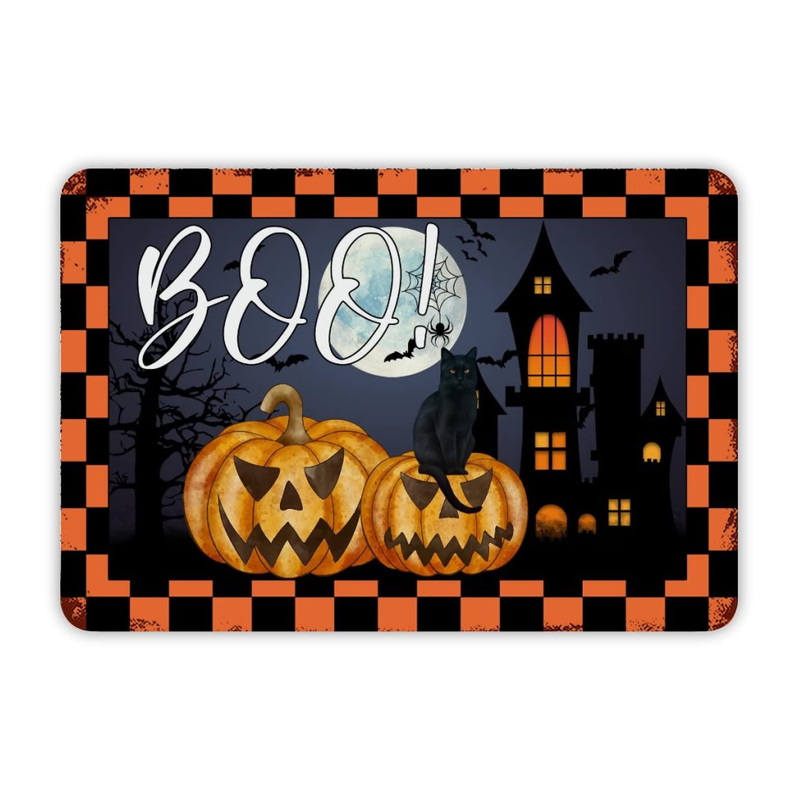 ENEDNATE Boo Halloween Pumpkin Cute Cat Witch Hat Aluminum Tin Metal Sign for Indoor Outdoor Business Retail Store Patio Yard Home Decoration Easy to Mount Wall Art Print Poster 8x12 Inch