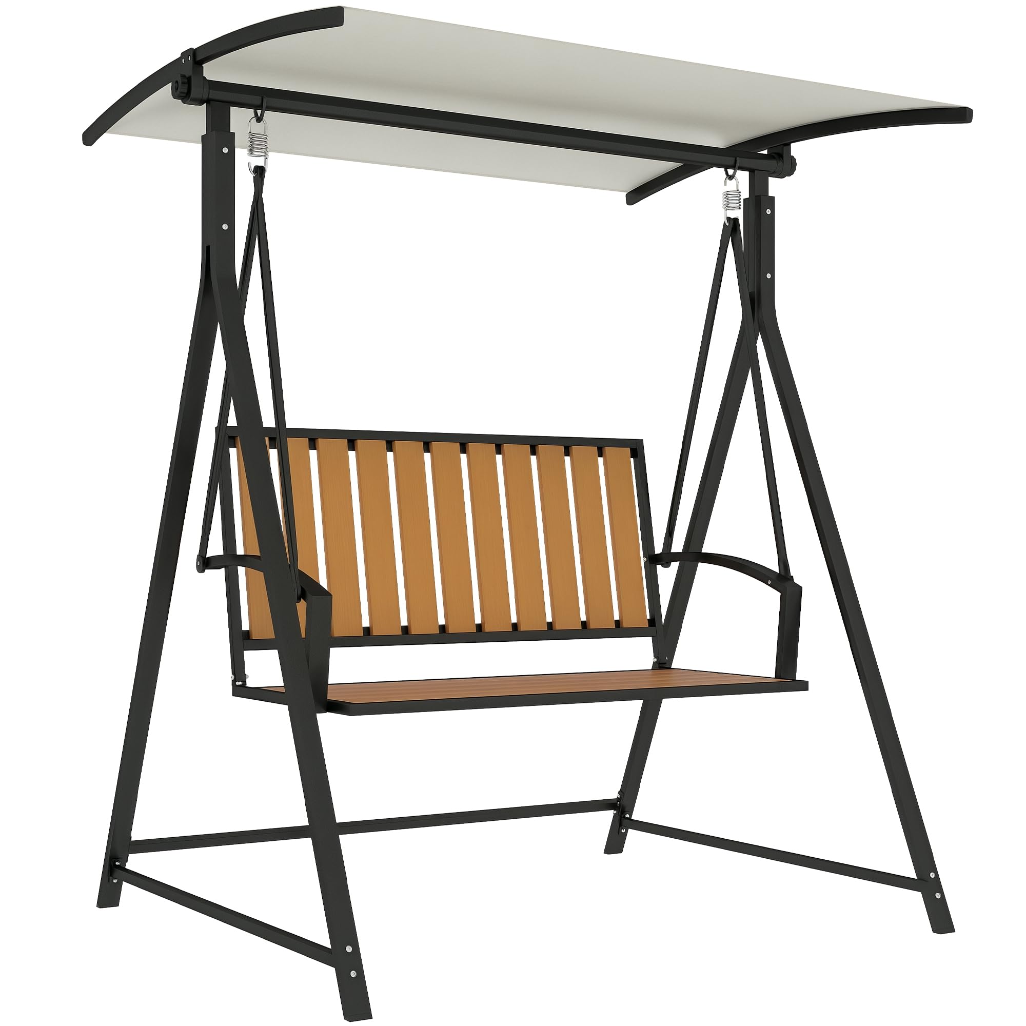 Outsunny Hollywoodschaukel mit verstellbarem Sonnendach – 2-Sitzer, wetterfest, Schwarz (142 x 112 x 162 cm)