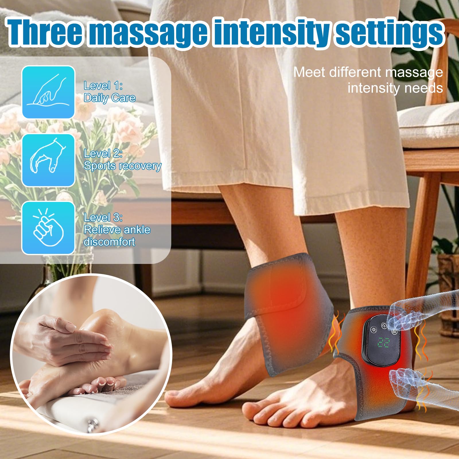 Foot Massager, Wireless 3-in-1 Foot Revive Massager with 3 Vibration Modes & 5 Heat Levels, Portable Heated Ankle Wrap for Both Father and Mother (2pcs) — view 4