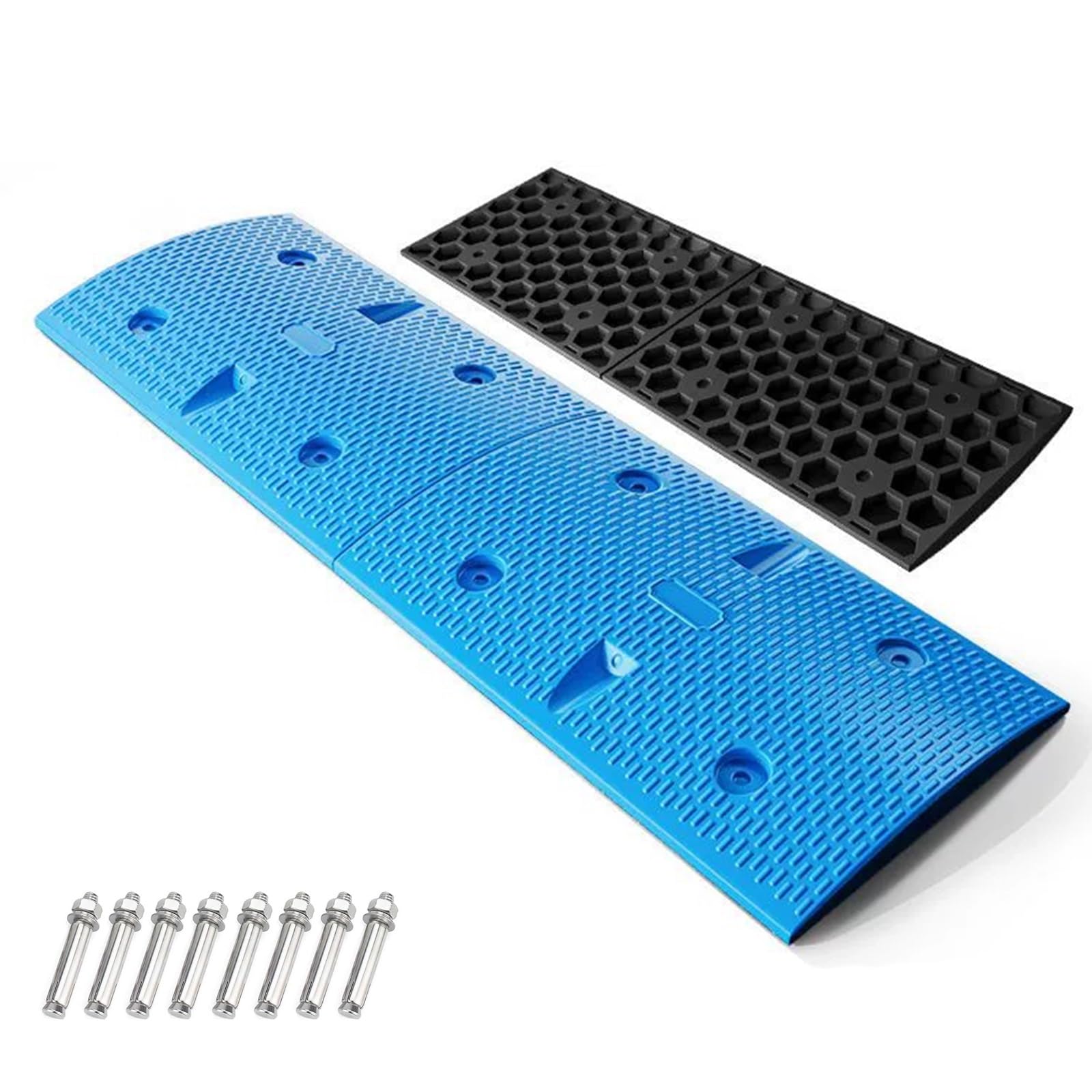 2 Badenes para Garaje, 50x30x3,5cm, Reductor de Velocidad para Garajes, Caminos de Grava, Asfalto y Hormigón, Capacidad de Carga: 30 toneladas, Llamativos(Blue)