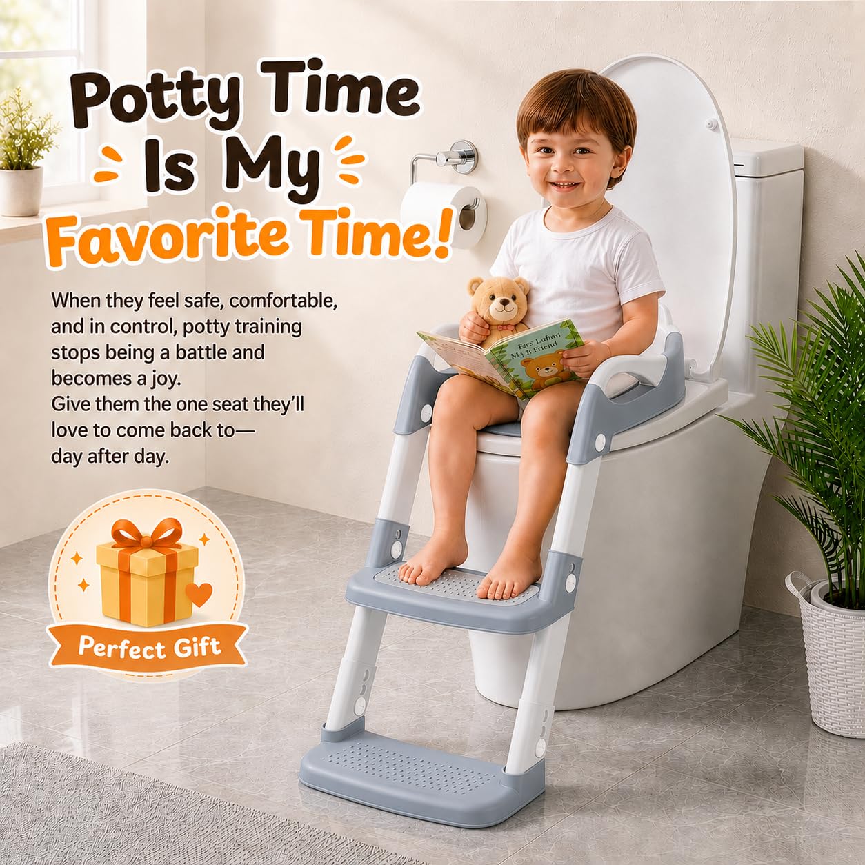 Reducteur Toilette Enfant - Rehausseur Toilette Enfant - Pédale Élargie Et Antidérapante | Facile À Monter Et Ranger | Hauteur Réglable | Anti-Éclaboussures | Poignée, Gris