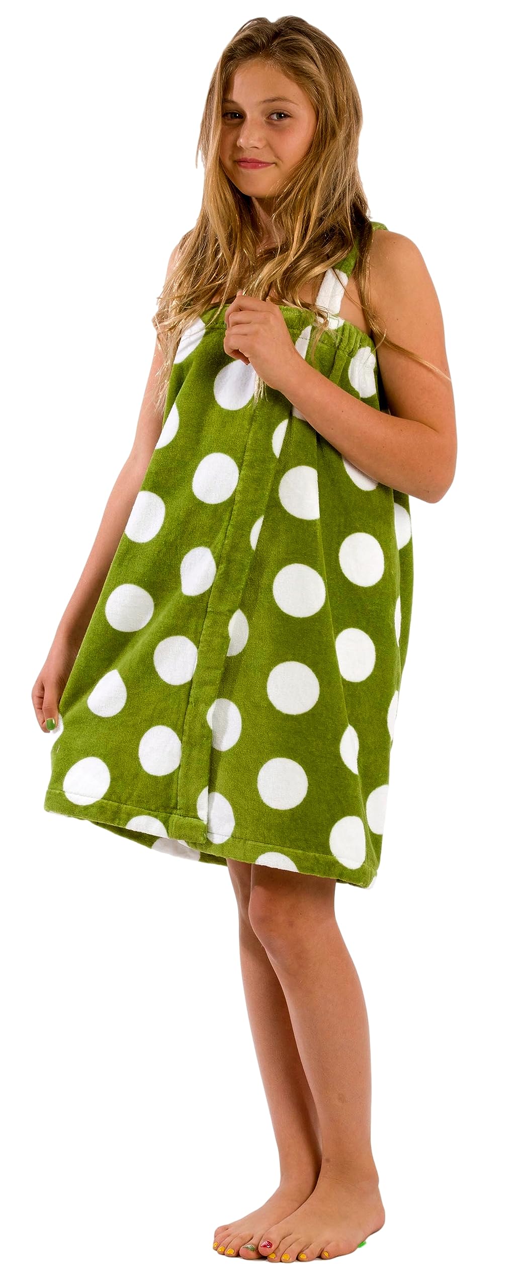 BY LORA Cotton Girls Polka Spa Wrap, Body Wrap Towel, Pool, Beach and Shower Green, Small