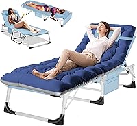 Vista 19 de DoCred Sillón plegable con colchón, cama plegable ajustable de 5 posiciones, tumbona perfecta para tomar el sol, campamento, piscina, playa, patio
