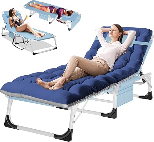 Vista 61 de DoCred Sillón plegable con colchón, cama plegable ajustable de 5 posiciones, tumbona perfecta para tomar el sol, campamento, piscina, playa, patio