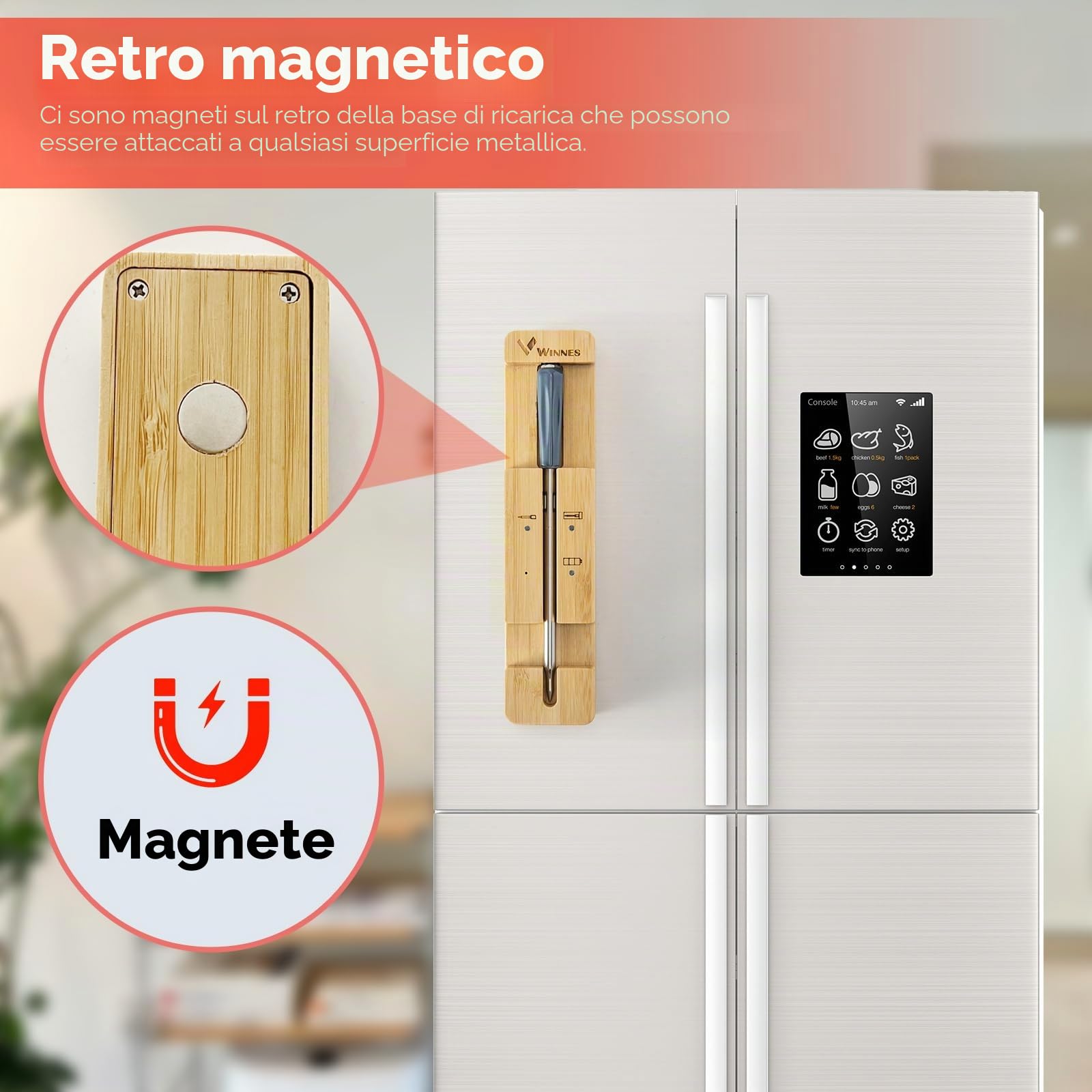 Zeerkeer Termometro Bluetooth del Segnale a 50 m,Senza Fili Termometro Cucina Per Forno,Grigliate,Barbecue,Stufa,Monitoraggio Remoto di Termometro Intelligente,App Italiano Compatibile per IOS/Android