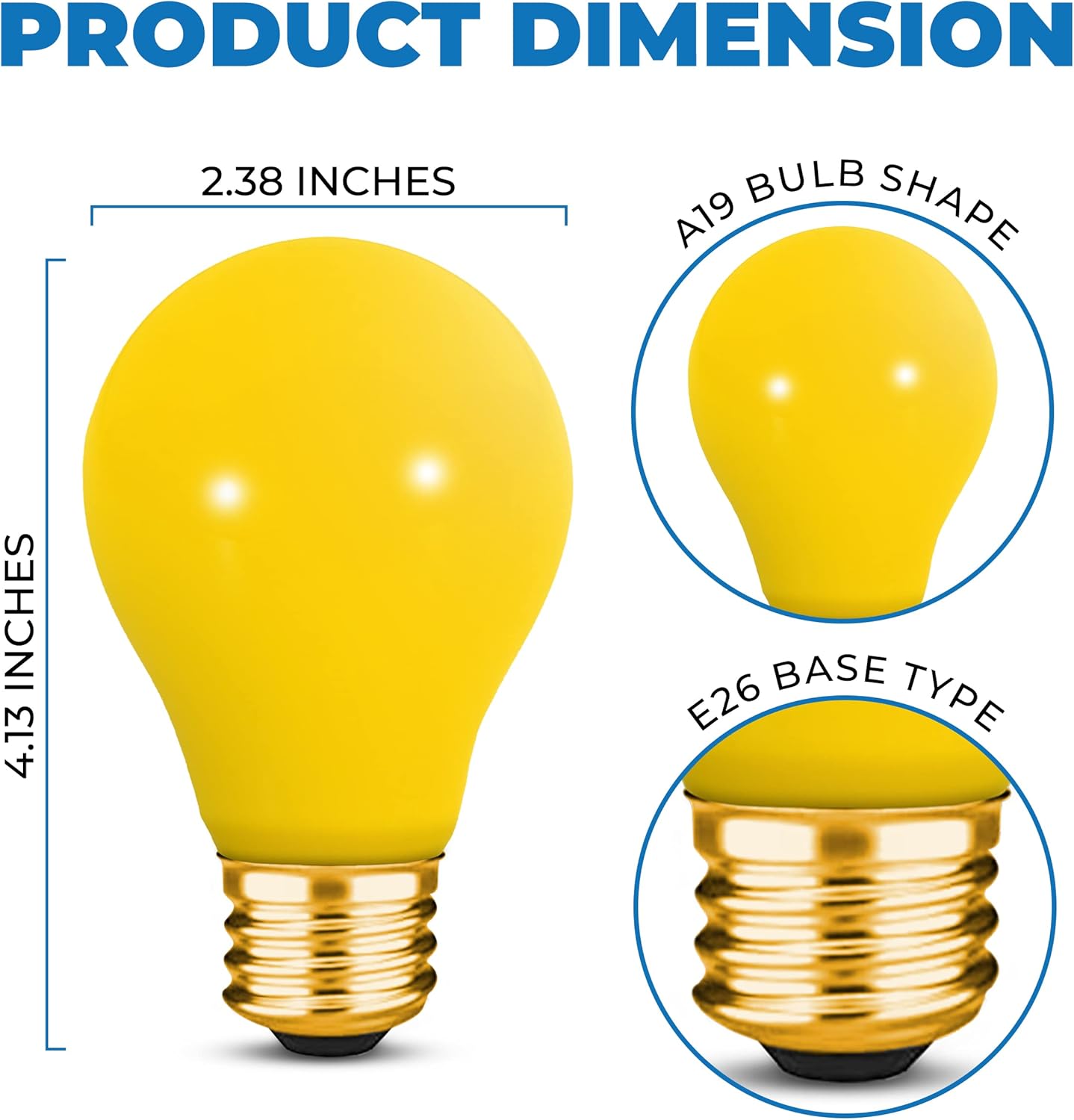 OL-41786 A19 Yellow Bug Light Bulb - E26 Medium Base- 2000 Average Rated Hours - Pack of 2