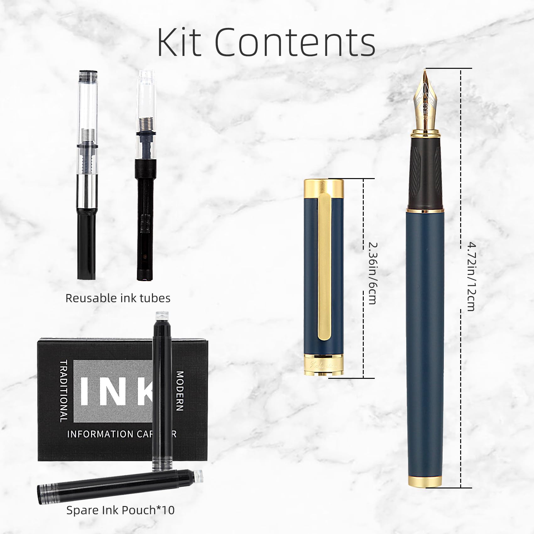 Zalantan Fountain pen,Luxury Nice pen gift pure copper heavy feel Pen Smooth Writing Pens for Men Fancy Pens with Gift CaseIncludes a Calligraphy Nib 8 Cartridges a Ink Refill Converter - Image 2