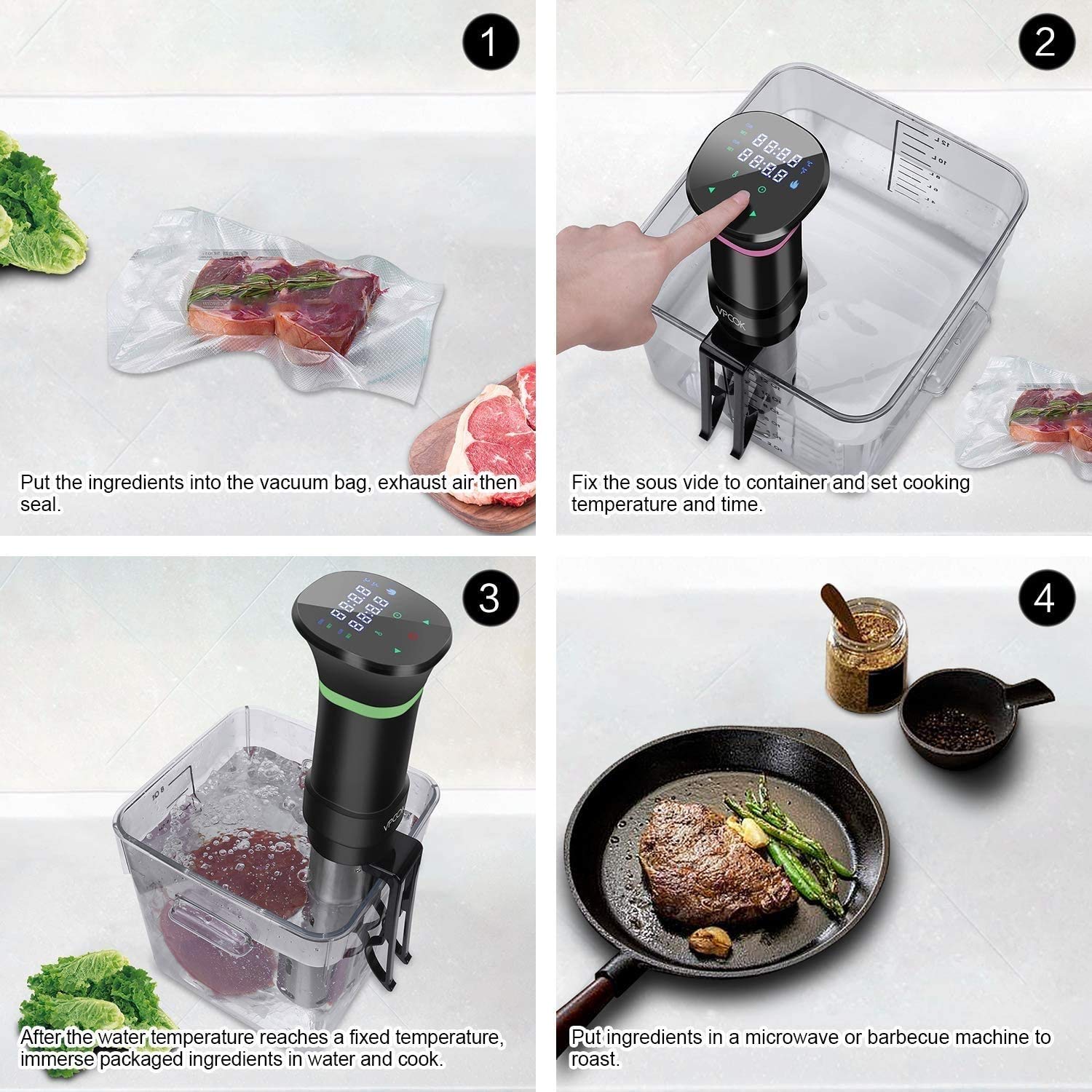 Sous Vide Foothors Forchetta precisa, circolatore di Immersione Termico di 1000 Watt, interfaccia Digitale, Temperatura e Timer per la Macchina da Cucina Display LCD da Cucina