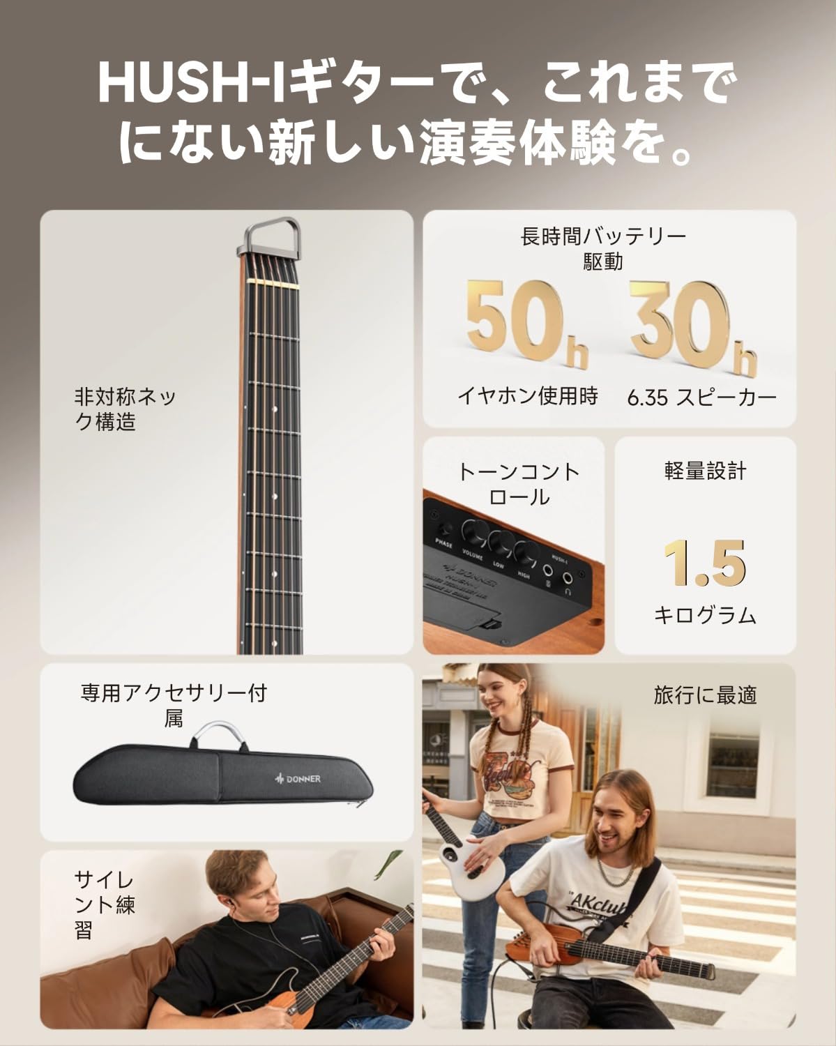 Amazon | Donner トラベルギター ヘッドレス イヤホン付きセット