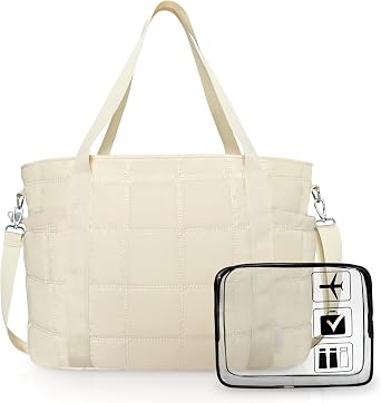PASMAN Tote Bag for Women, Puffy Bag with Zipper, Quilted Shoulder Bag with Compartments for Travel and Gym