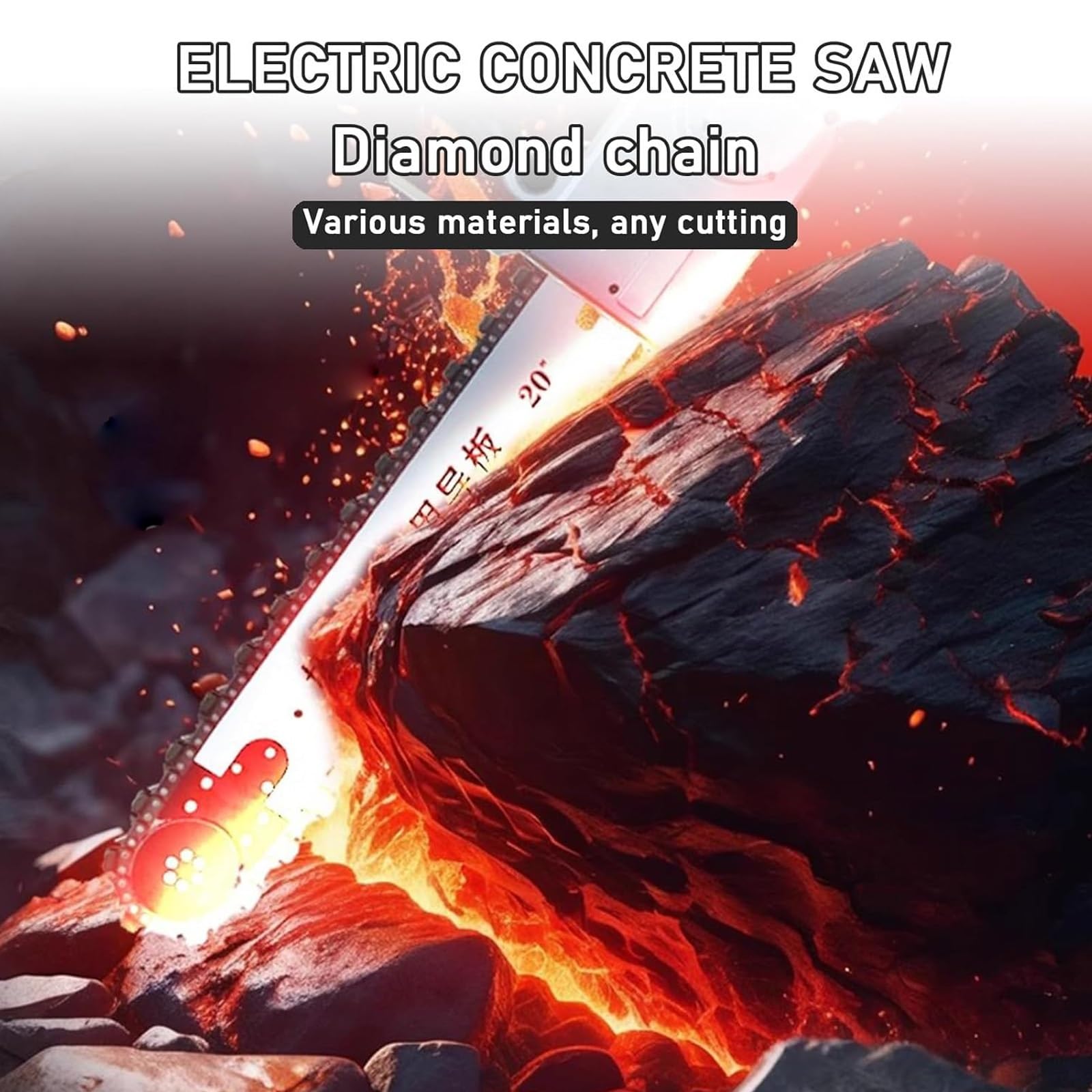 Scie à béton électrique, tronçonneuse portative sans balais 5800 W, équipement industriel de découpe de marbre avec 2 chaînes et 2 guides, tronçonneuse diamantée, pour granit