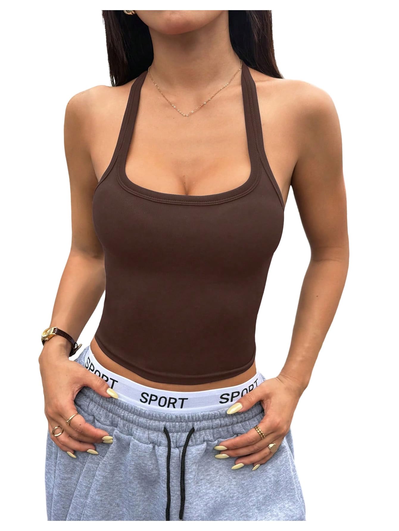 SOLY HUX Womens Sports Camisole Workout Backless Slim Cami Shirts Yoga Fitness Crop Top Activewear