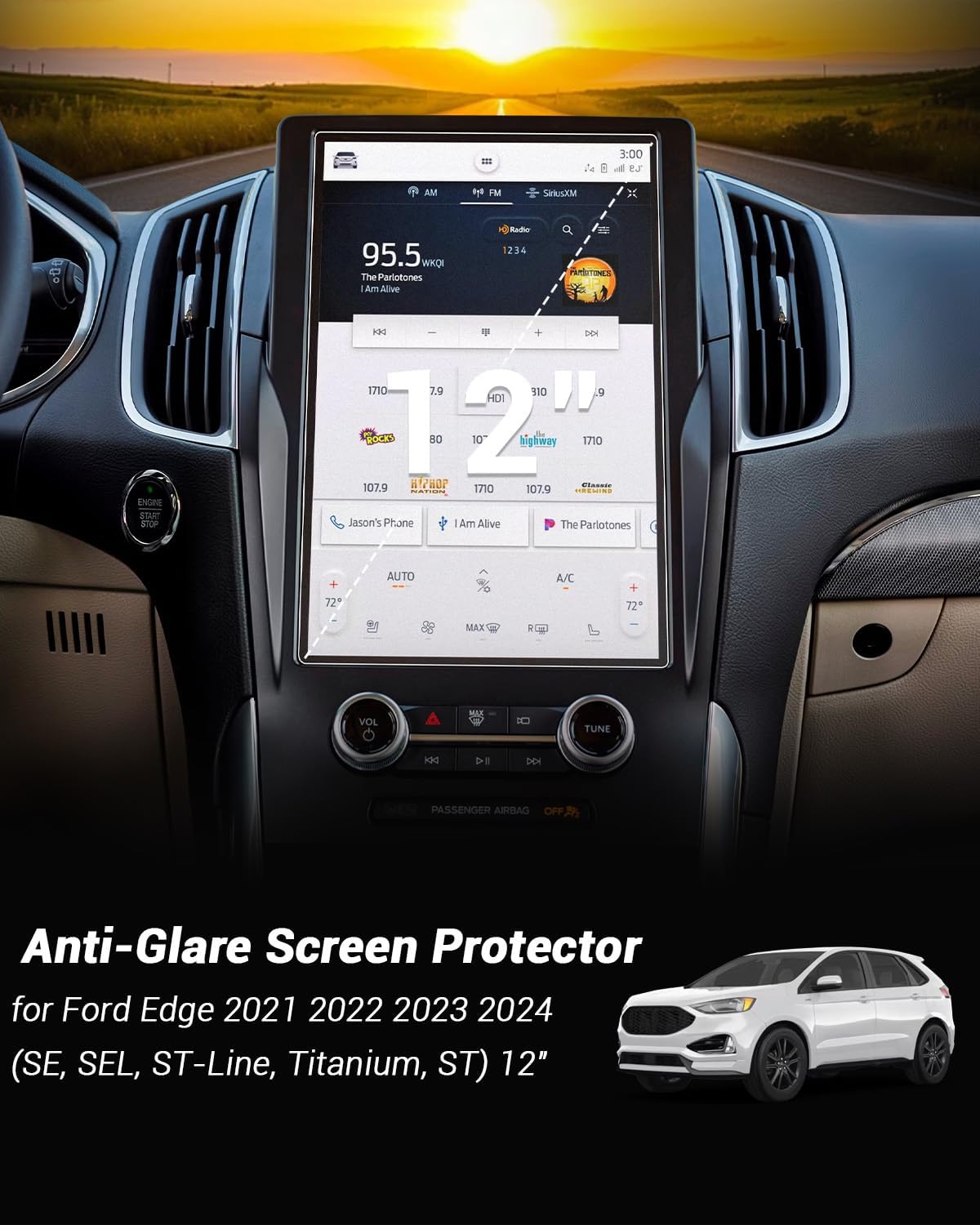 12" Anti Matte Glare 2022 Ford Edge Screen Protector for 2021 2022 2023 2024 Ford Edge (SE/SEL/ST-Line/Titanium/ST) Infotainment Screen Cover Titanium Edge Screen Saver for Ford Edge 2022 Accessories image 2