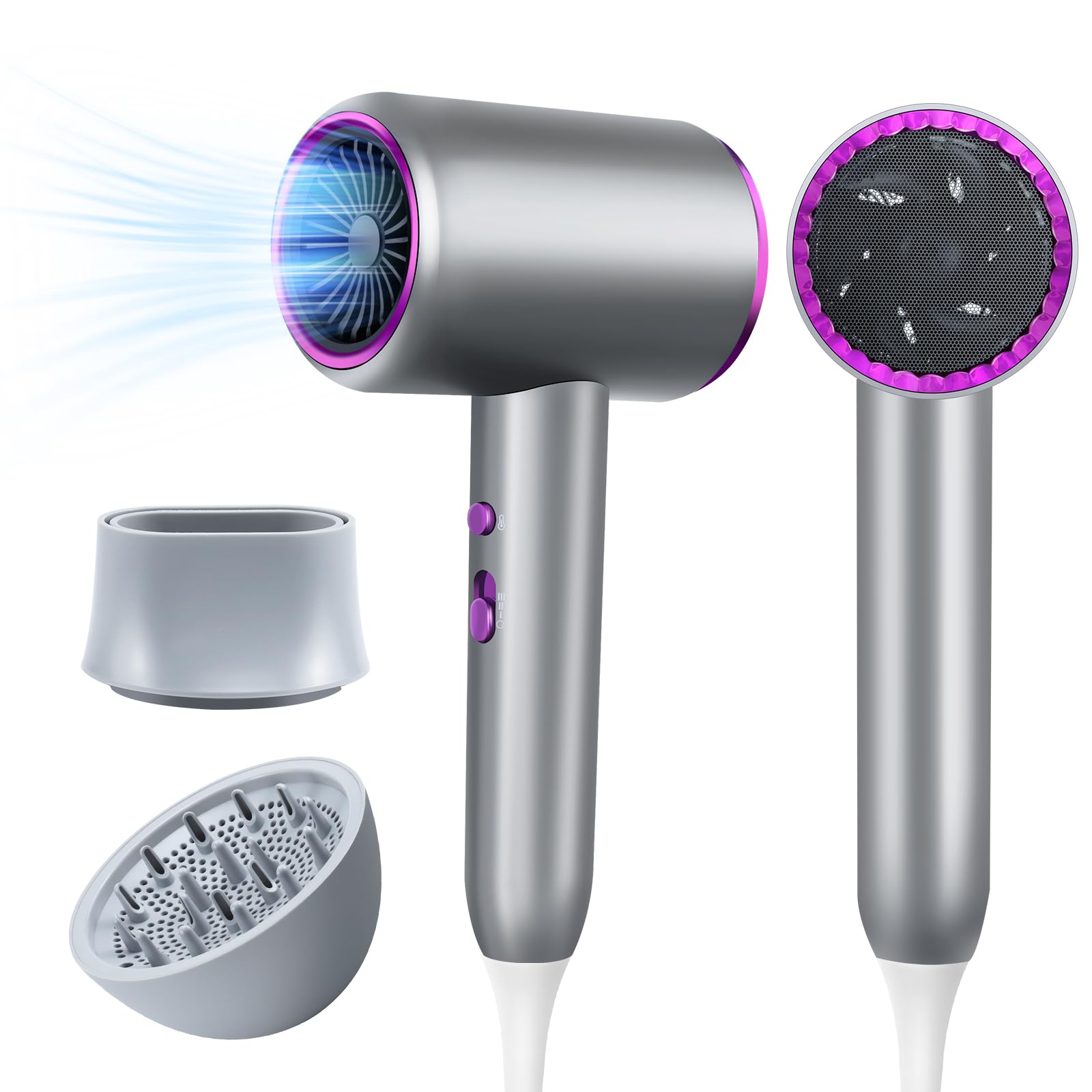Aischens Secador de Pelo Profesional 2000W, Secador Rápido con 3 Velocidades y 2 Temperaturas (Frío/Calor), Secador Pelo Iónico con 1 Concentrador y Difusor para Salón de Peluquería y Uso Doméstico