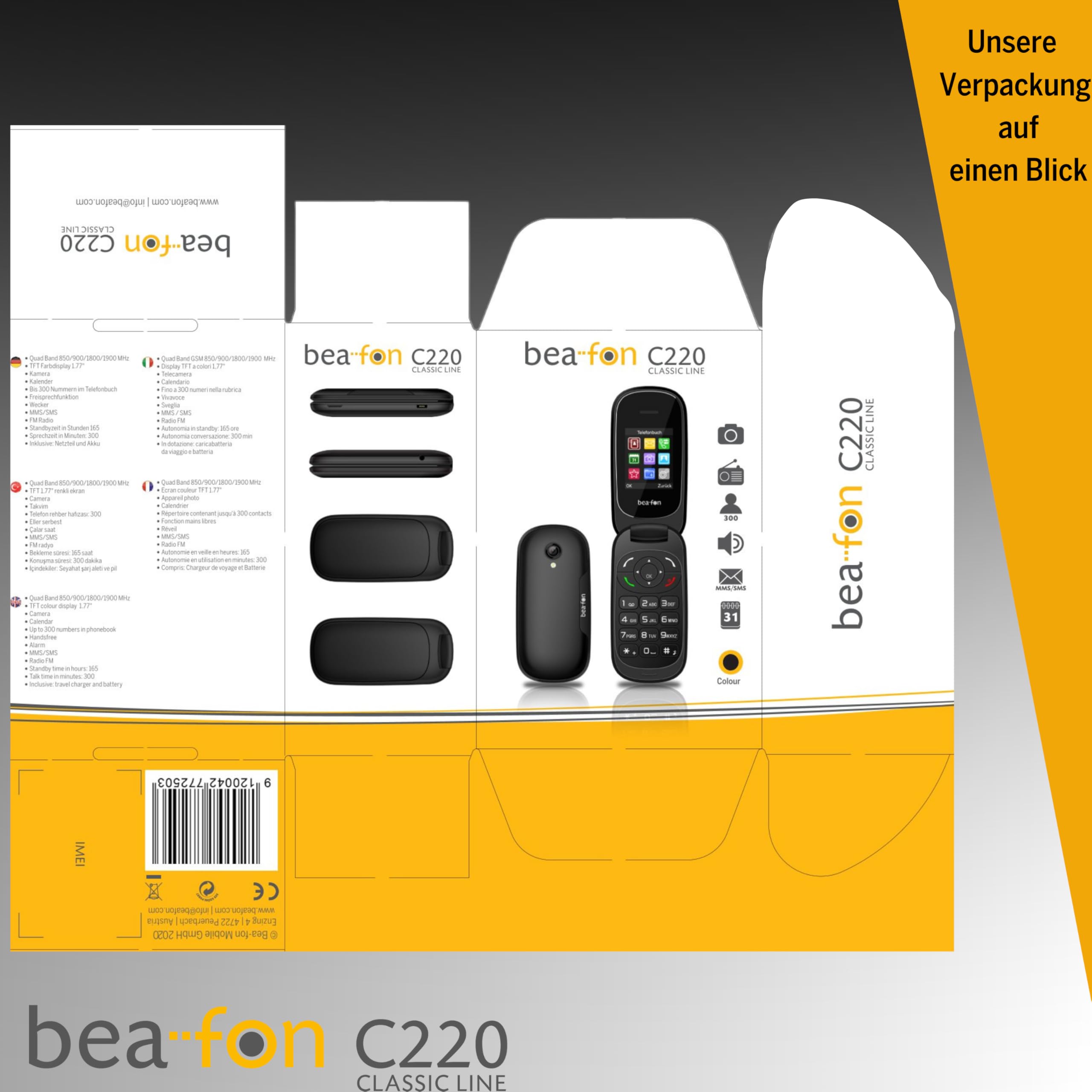 beafon, C220, Classic Line, Klapphandy, Tastentelefon, vertragsfrei ohne Simlock, TFT Farbdisplay 1,77" Zoll (4,49cm), Kamera, Farbe schwarz Lack