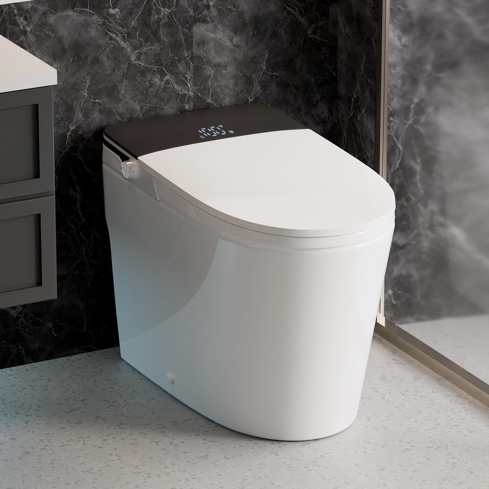 Photo 1 of CLIRASS Smart Toilet with Bidet Built-In, Auto Flush, Auto Open/Close Lid, Foot Sensor, Heated Seat, Warm Water Wash, Warm Air Dryer, Deodorizer, Night Light, Remote Control (Gray)