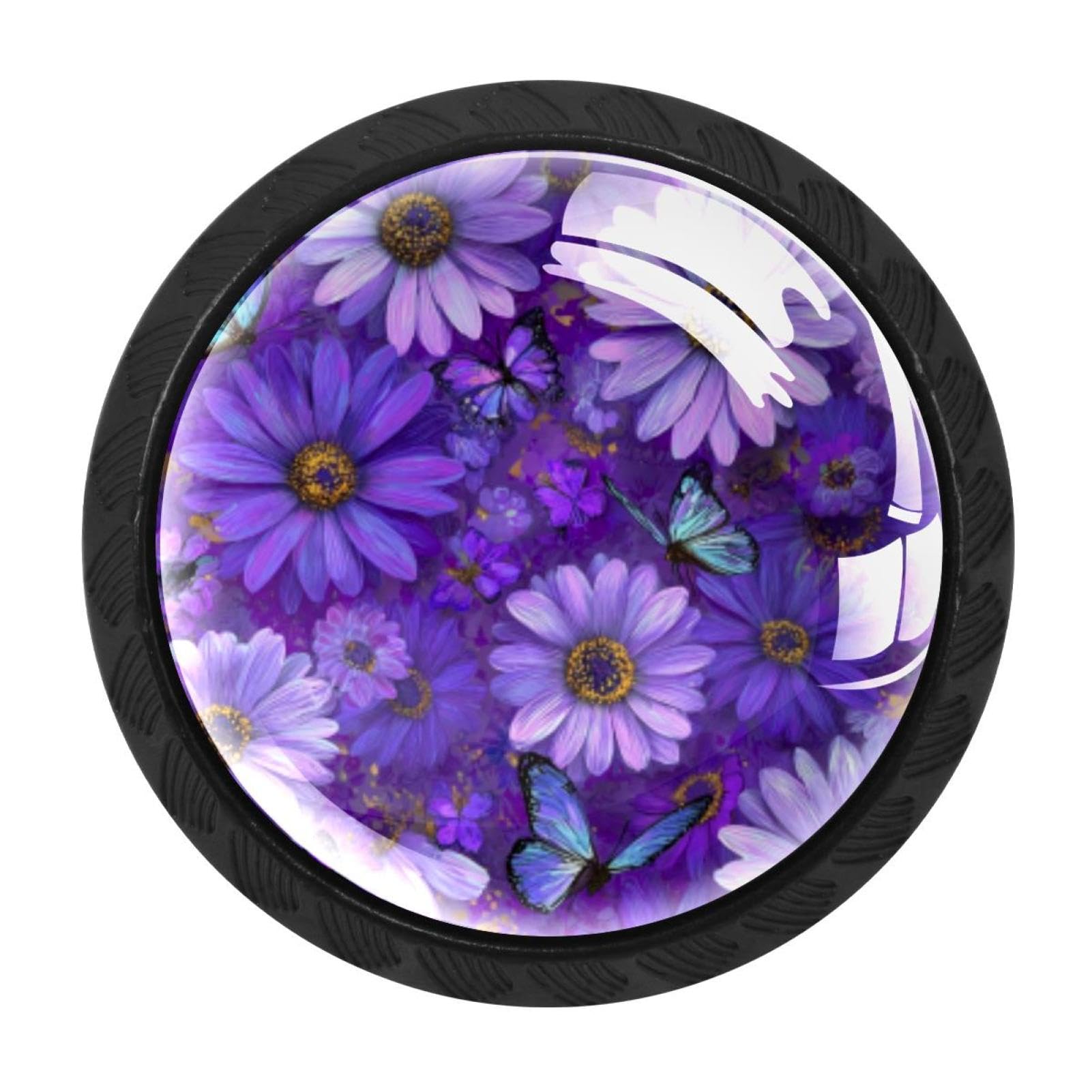 Chenzzzz Multicolored 09 4 Pack Daisy Butterflies Purple (2) Kitchen Cabinet Knobs Drawer Knobs Dresser Knobs Matte Black Zinc Knobs Drawer Pulls Door Knobs Dresser Drawer Handles Knobs For Dresser Drawers