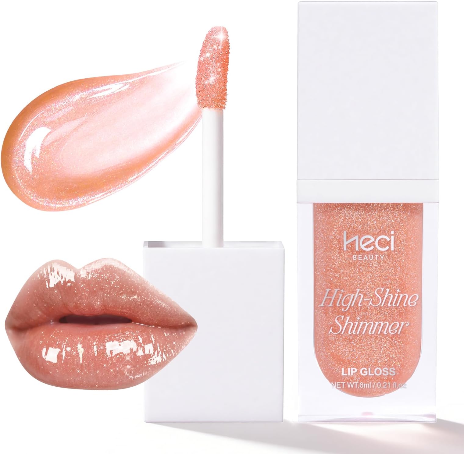 Glitter Lip Gloss, Hydrating High Shine Lipgloss for Women, Non-Sticky Plumping Lip Oil with Vitamin E, Long Lasting Shimmer Finish for Daily Makeup, Crystal Nude 0.21 fl oz