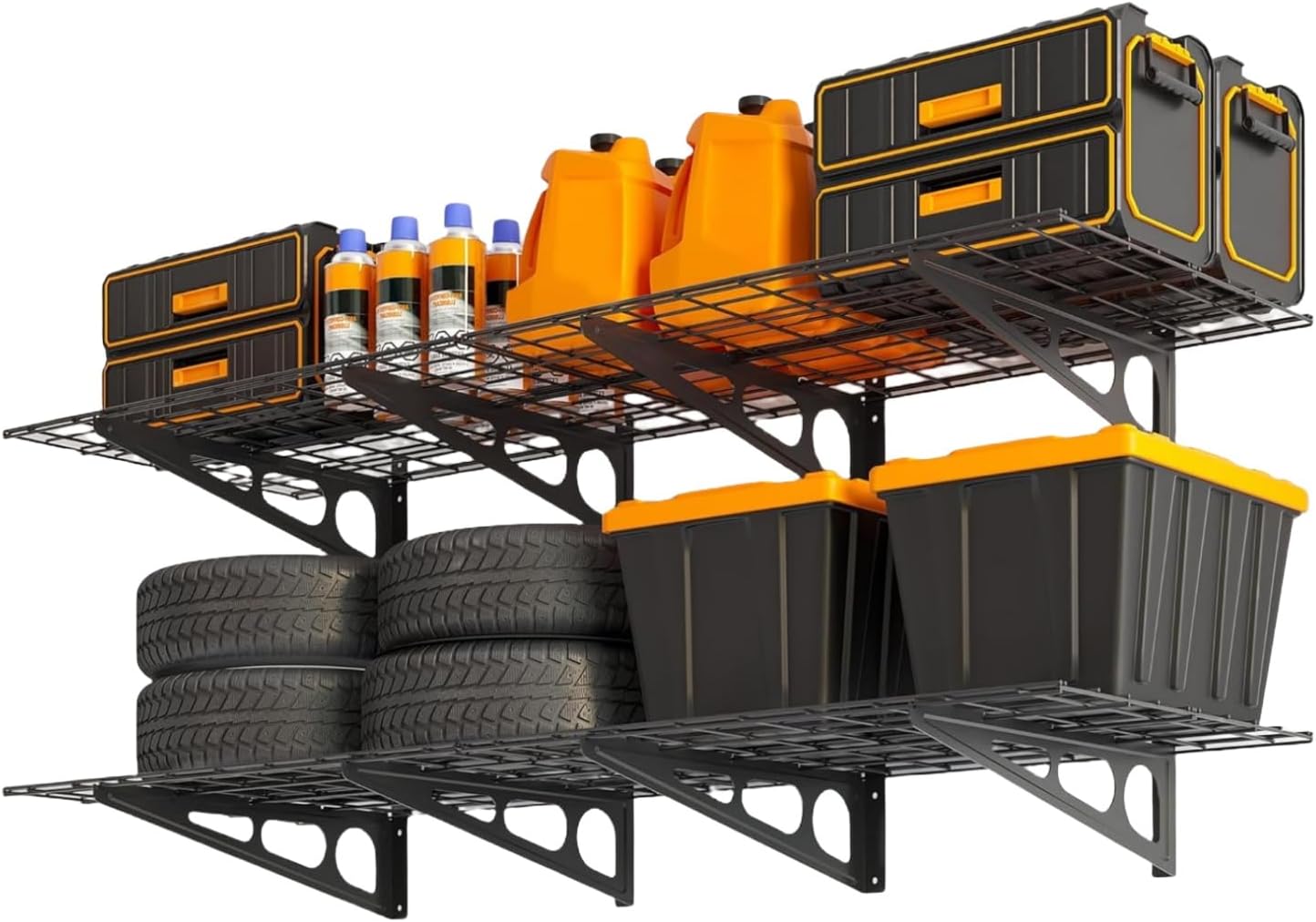 GarveeTech Garage Shelving Wall Mounted, 2 Pack 2 x 6 ft Heavy Duty Warehouse Wall Shelves, 1600 LBS Load Capacity Garage Storage Rack Floating Shelves for Shop, Shed, Storage, Black