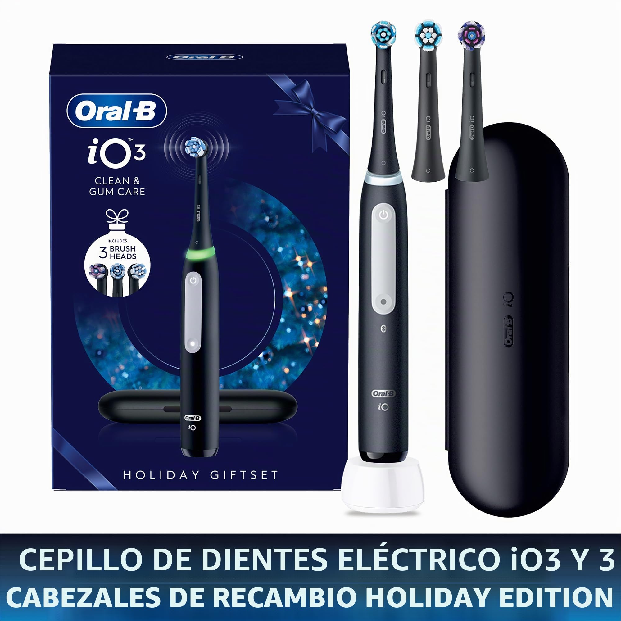 Oral-B Cepillo de dientes eléctrico iO Series 3 – Cepillo de dientes eléctrico, incluye 3 cabezales de repuesto, estuche de viaje, 3 modos de cepillado para el cuidado dental, cepillo de dientes
