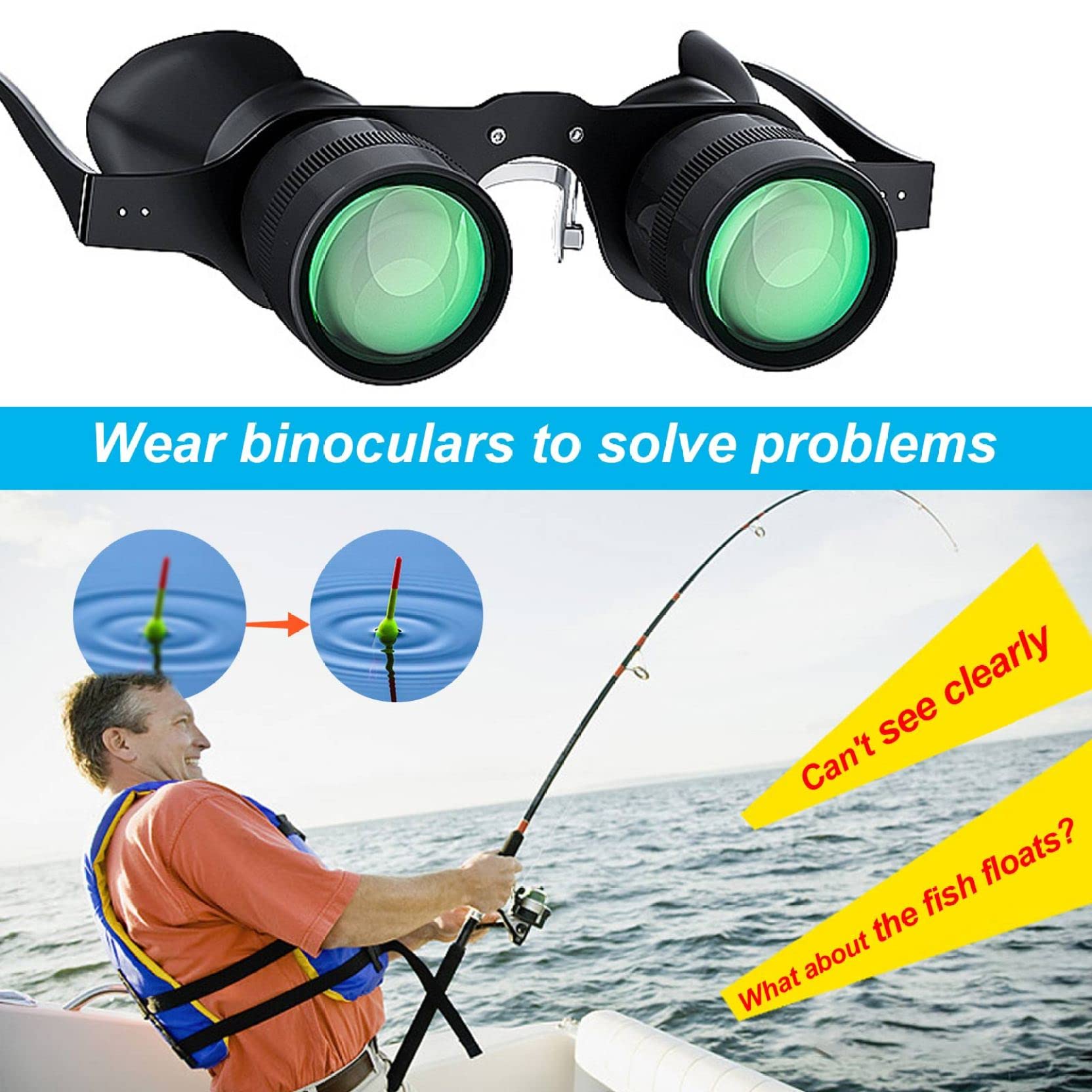 Kleines Fernglas, Fernglas Brille, tragbar, freihändiges Fernglas, Teleskop, 10 Fach Zoom Brille für Outdoor Angeln