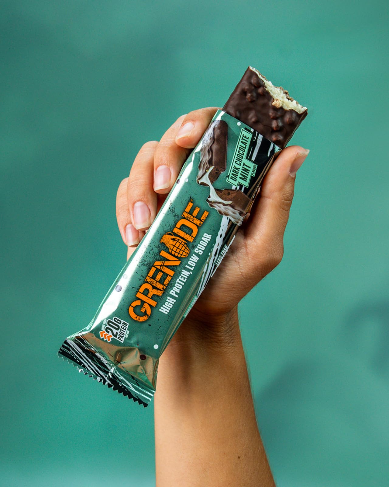 Grenade Barretta Proteica - Dark Chocolate Mint, 12 x 60 g | Barretta Proteica a Basso contenuto di Zuccheri, Piú di 20g di Proteine per Barretta