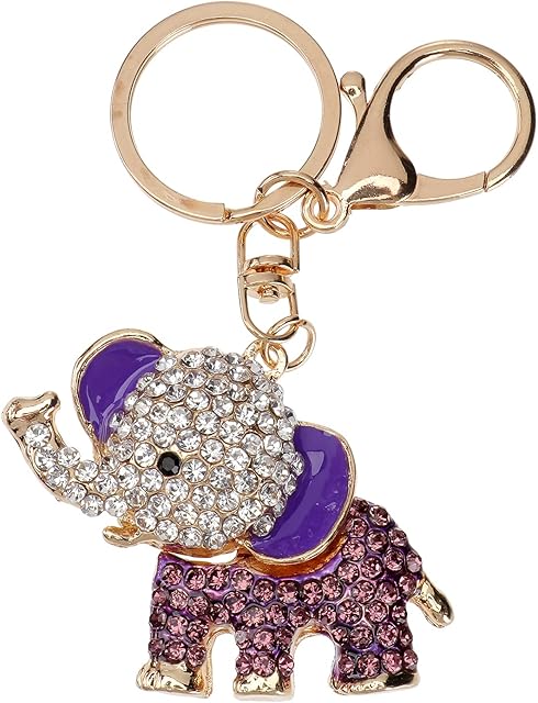 NUOLUX Cute Elephant Style Rhinestone Decorated Key Ring Keychain (Pink and Silver)