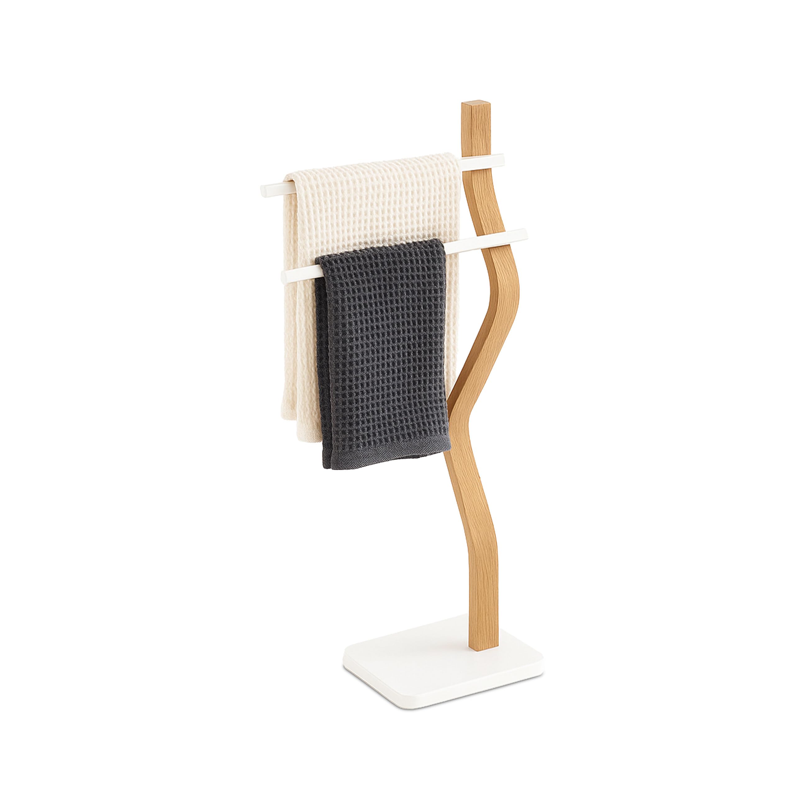 Toallero de pie Relaxdays baño metal madera blanco 2 varillas