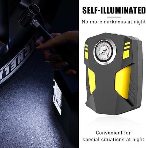 Miniatura 5 de Compresor de aire para inflador de neumáticos, bomba de neumáticos de automóvil de 12 V con indicador de presión puntero, apagado portátil con luz