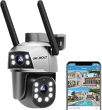 GENBOLT Telecamera WiFi Esterno con PoE, Telecamera IP di Sorveglianza Domestica a Doppia Lente con Colore Notturno, Inseguimento Automatico, Rilevamento umanoide, Telecamera Spotlight