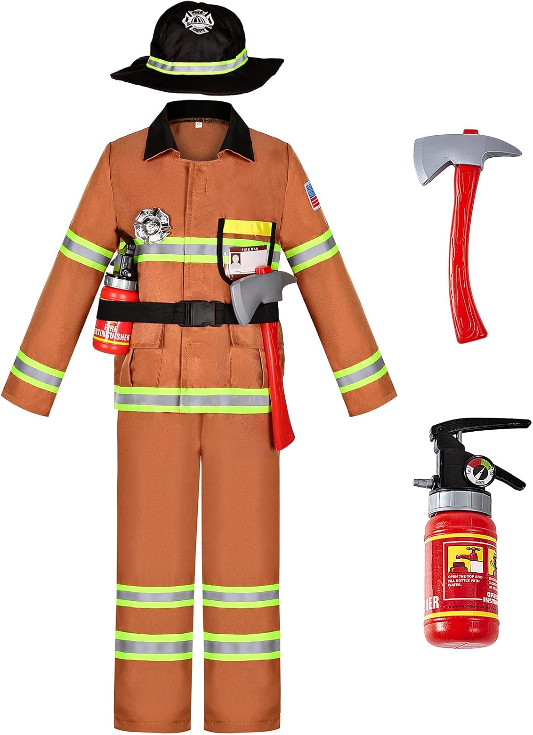Firefighter Costume for Kids Boys Fireman Halloween Dress Up Costume 8-10 Years
