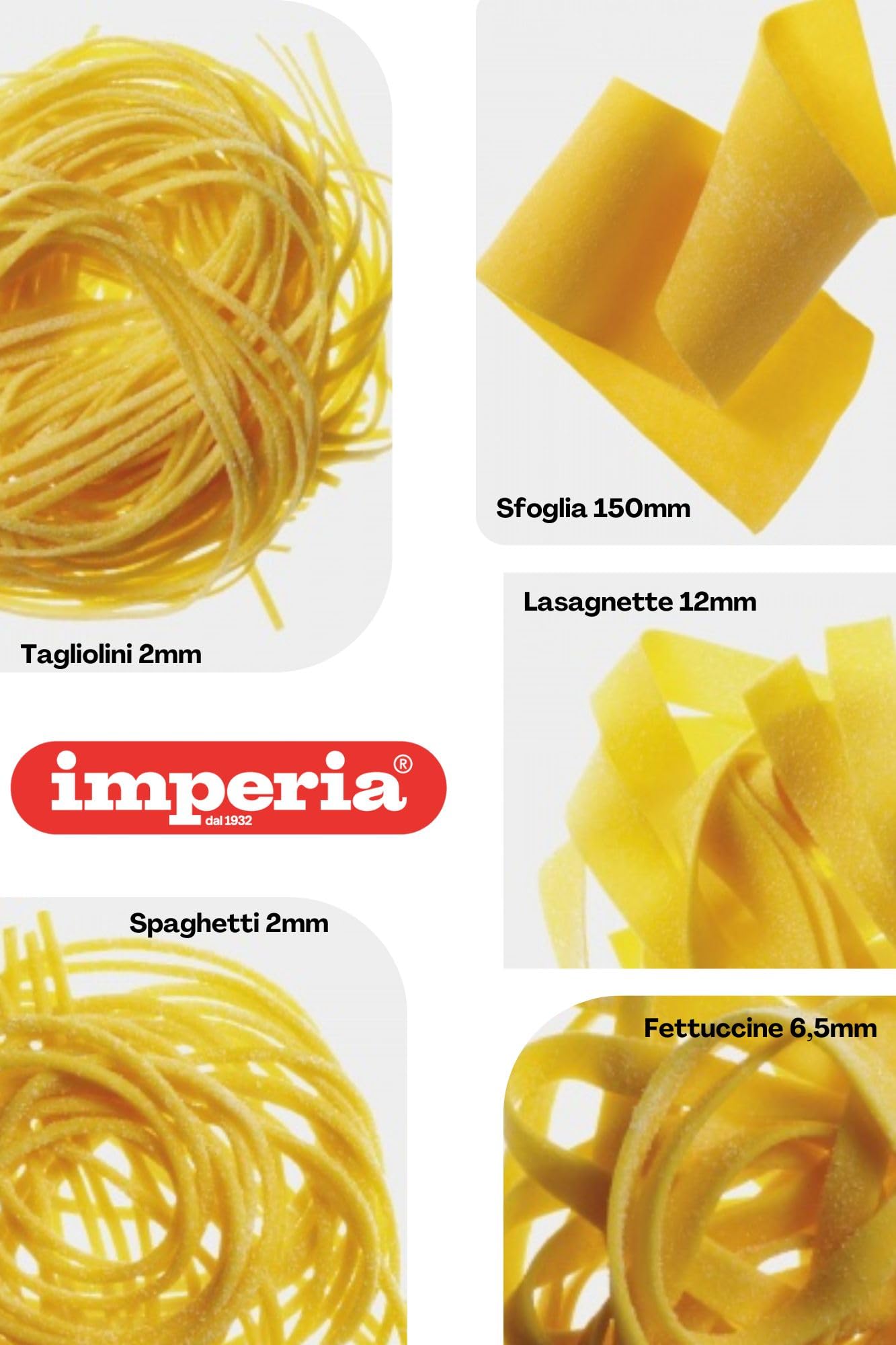 Imperia Fabbrica della Pasta Ligne Classique. Coffret cadeau. Machine à pâtes avec accessoires. Made in Italy. Kit composé: machine à pâtes fraîches, moule à raviolis, coupe-pâte, MilleGnocchi.