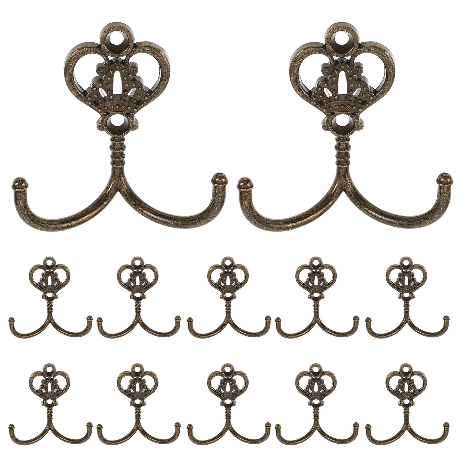 Crochets muraux vintage en métal antique couleur or pour cuisine et placard x12