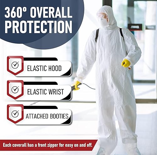 Miniatura 2 de Trajes desechables para materiales peligrosos, 1 paquete, 4XL, overol protector con capucha y botas adjuntas, traje de pintor de cuerpo completo