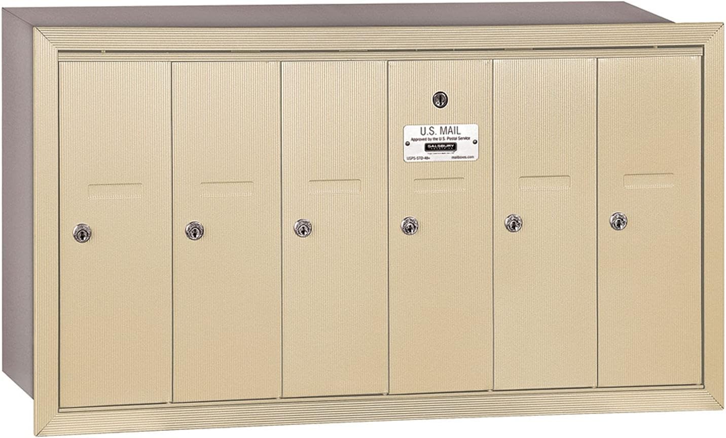 Salsbury Industries 3506SRP Recessed Mounted Vertical Mailbox with Master Commercial Lock, Private Access and 6 Doors, Sandstone
