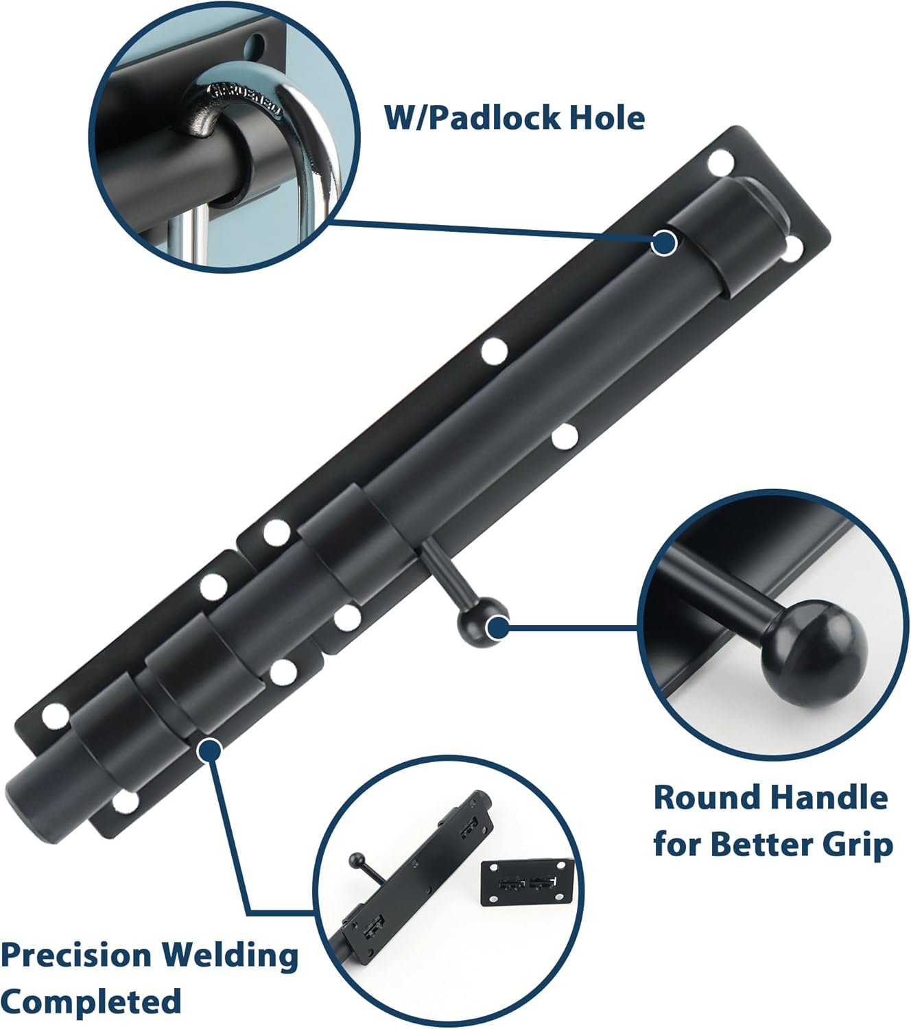 Alise 10 inch Heavy Duty Slide Bolt Latch, SUS304 Stainless Steel Barrel Bolt Lock, Safety Door Lock for Wooden Fence/Barn Door/Outdoor Fence/Shed Door Matte Black MS9200-B