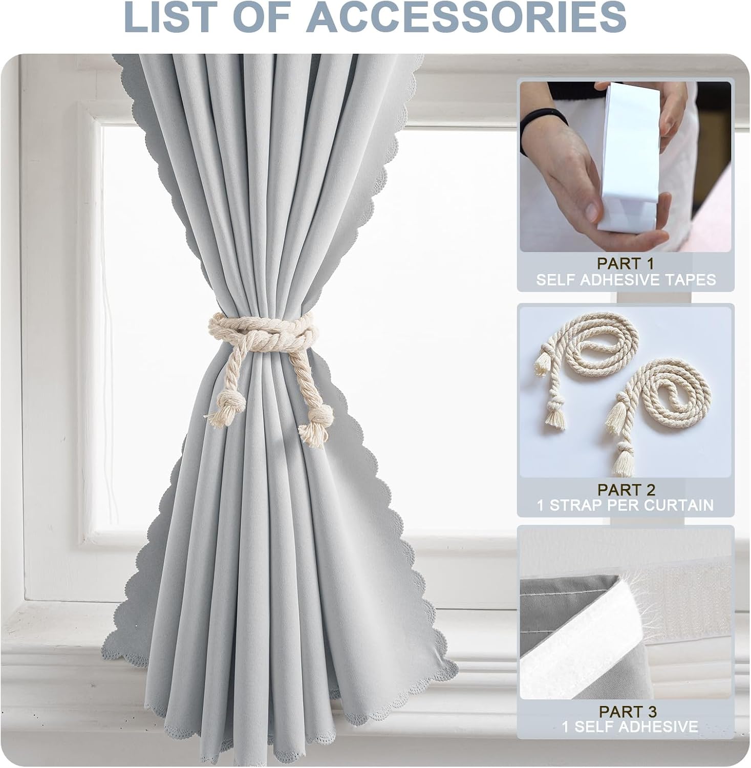 Self Adhesive Curtains - No Drilling, No Rod, Easy to Install Blackout Curtains for Window Blinds,Bedroom(Light Grey 35 * 59in-1P) thumbnail