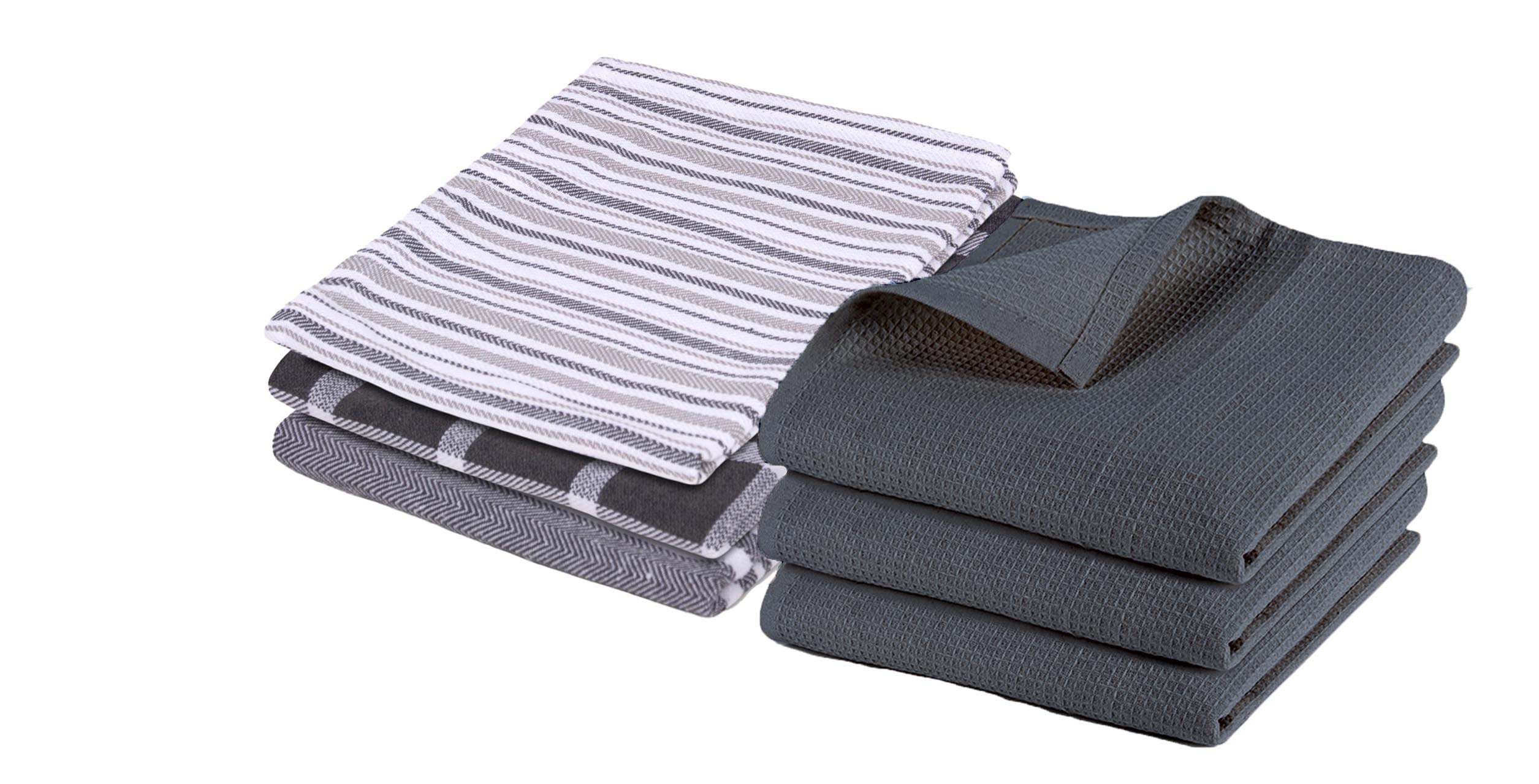 Pagnanno.–Hotel Quality Kitchen Tea Towels & Waffle Weave tea towel|Professional Cotton 45x70cm|Absorbent Fast Drying Dish Towels,Kitchen and Bar Towels (Pack of 6 (45x70cm), Waffle (Charcoal) + UD)