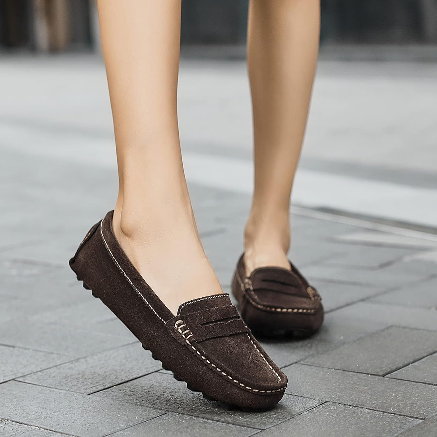 Osslue Women's Suede Leather Casual Penny Loafers Retro Ladies Moccasins Driving Mocs Comfort Slip-On Fashion Boat Shoes Classic Flats - Image 3