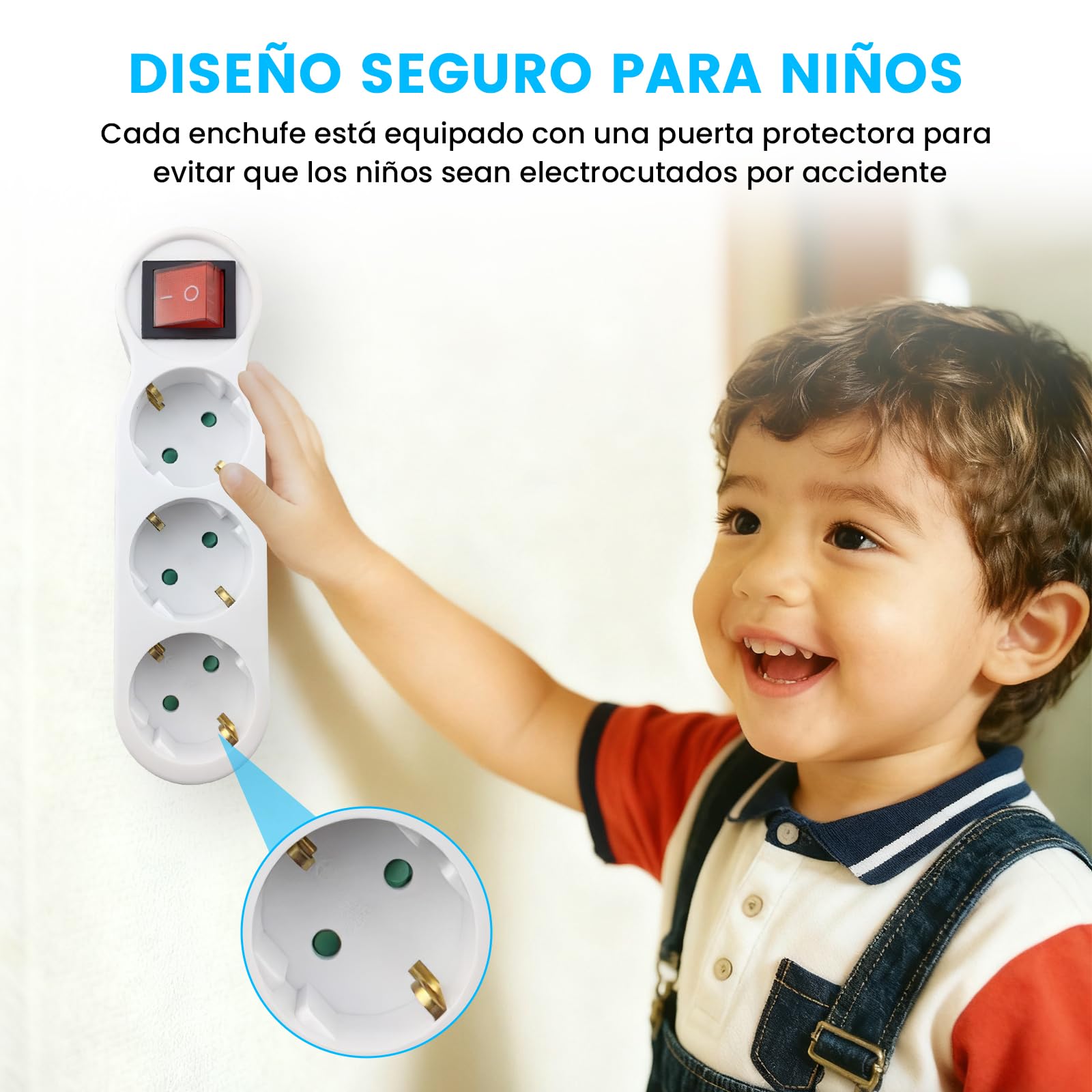 Triple Wall Plug, 3 Sockets with Light Switch, 16A 250V 3680W Max, Compact Design for Small Spaces in Home or Office — view 3