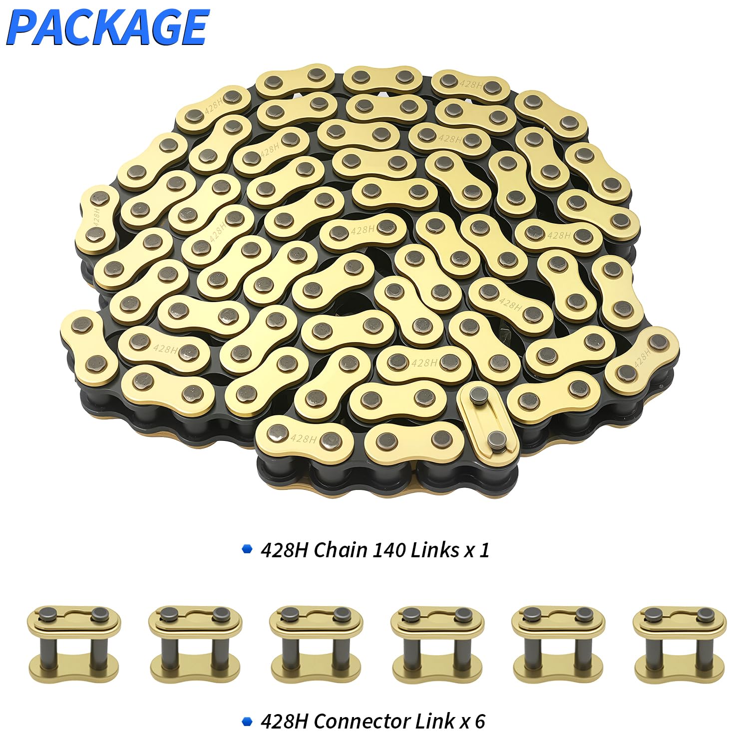 428H Drive Chain 140 Link with 6pcs Connecting Master Link Connecting Master Link Motorcycle Bicycle Go Kart Mini Trail Bike — Amazon image 6