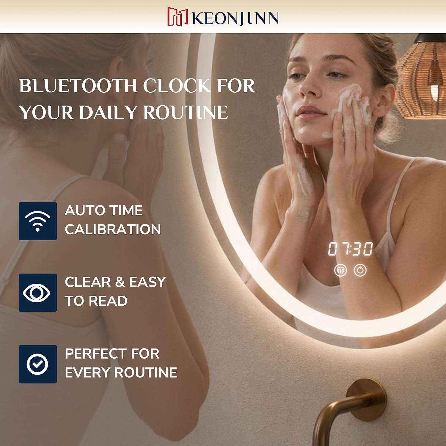 Keonjinn 20" x 28" Oval LED Bathroom Mirror with Frontlit and Backlit image 5
