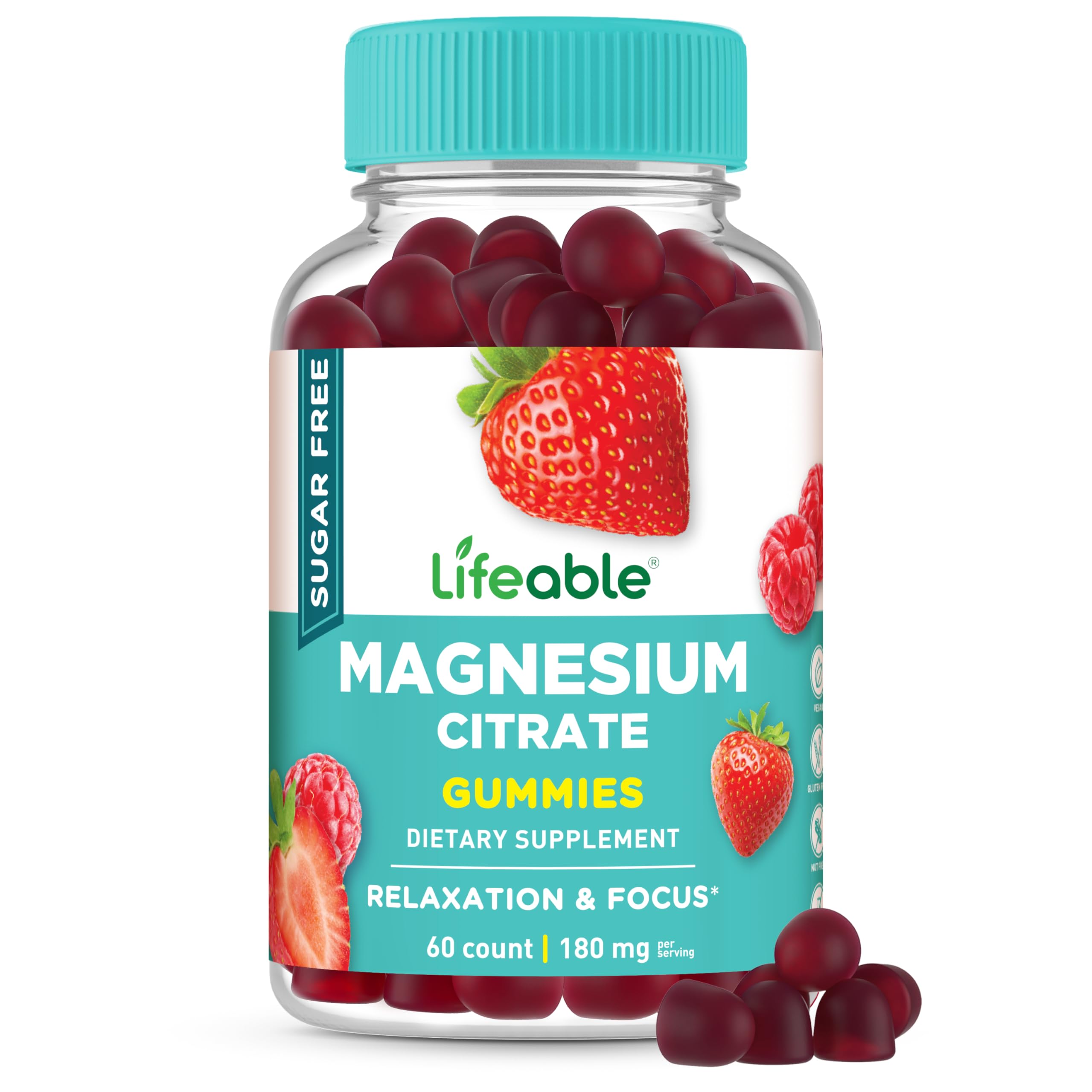 Lifeable Magnesium Citrate Gummies Sugar Free | Great Tasting Magnesium Supplement Gummies for Adults | Vegan, Magnesium Gummy | for Men & Women | for Muscle Relaxation | 60 Count
