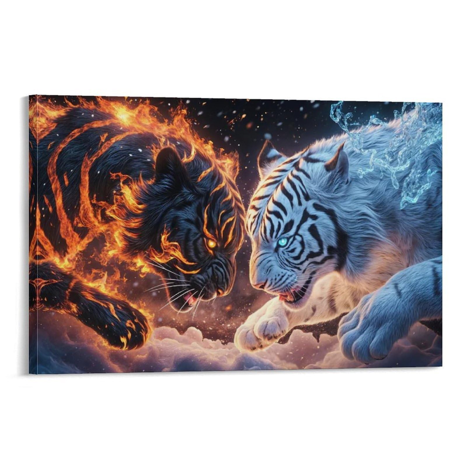 CPLVKWRQJ Tiger Single Fire And Ice Tigers Art Canvas Wall Art - Nursery Canvas Wall Hanging Space Saving Ready to Hang Decor 08x12inch(20x30cm)