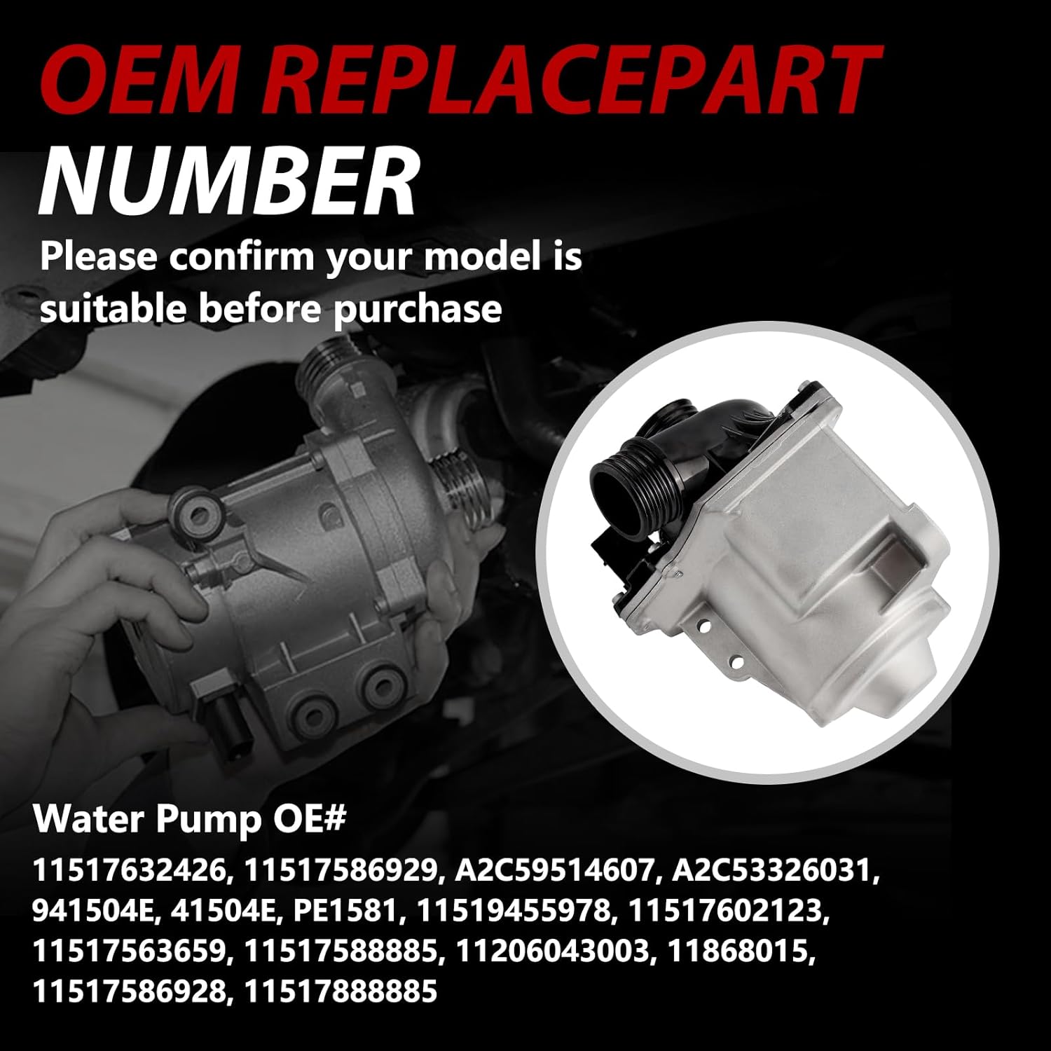 11517632426 Electric Engine Water Pump Compatible with BMW X3 X4 X5 X6 335i 535i 535i xDrive 640i 740Li Z4 ActiveHybrid 5/7 2008-2018 3.0L L6, fit N54 N55 Engine, Replaces#11517586929 A2C59514607